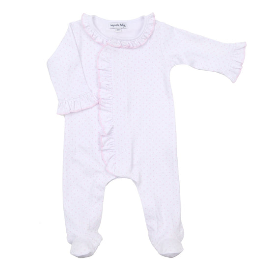 Mini Dots Ruffle Front Footie - Pink - Magnolia BabyFootie