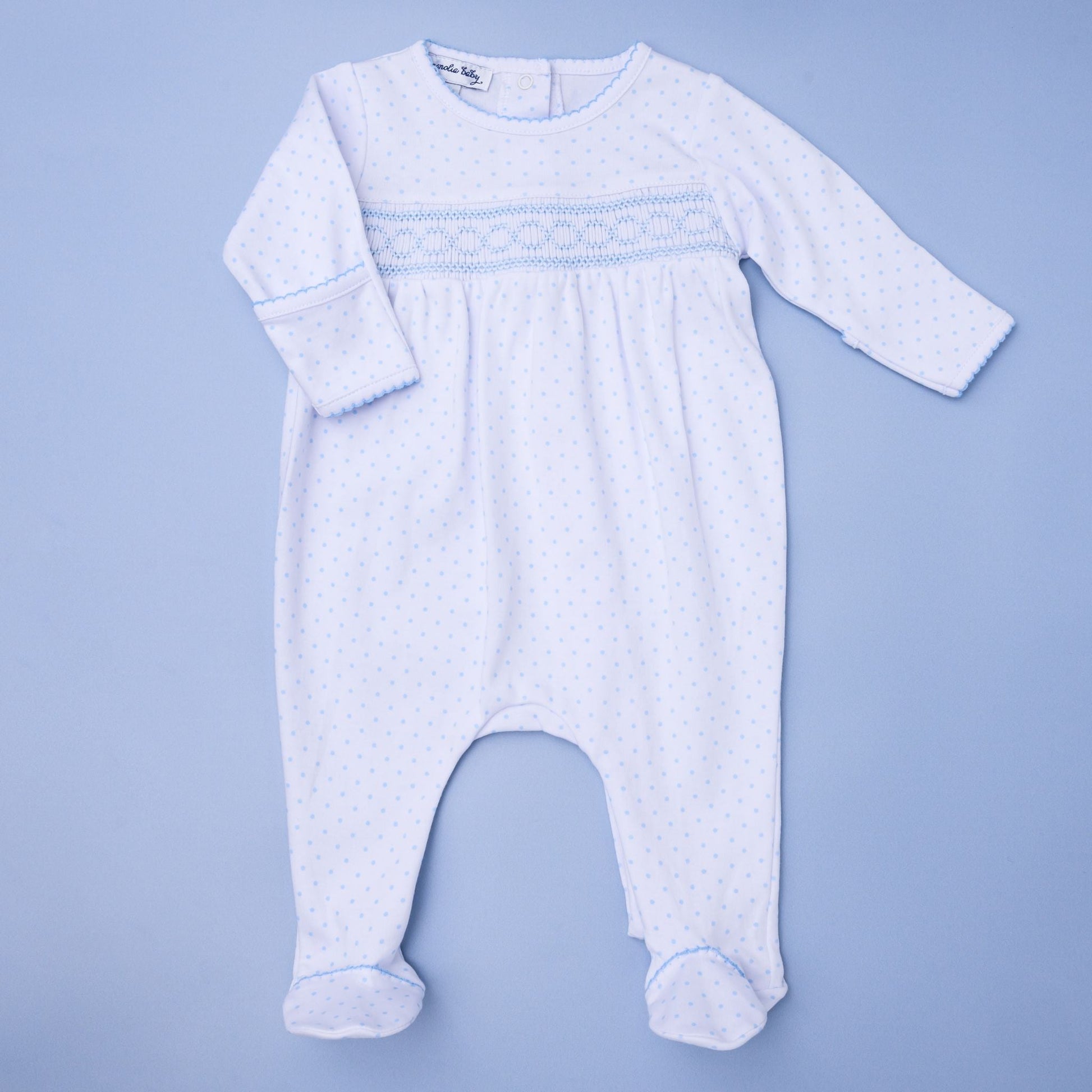 Mini Dots Smocked Footie - Blue - Magnolia BabyFootie