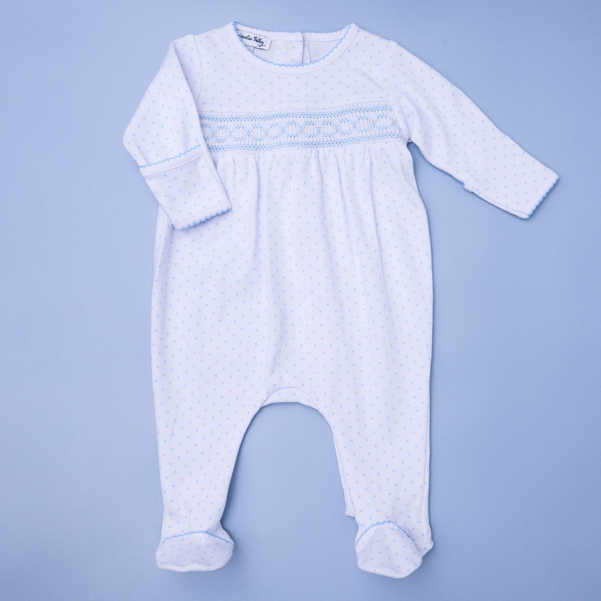Mini Dots Smocked Footie - Blue - Magnolia BabyFootie