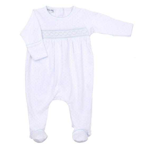 Mini Dots Smocked Footie - Blue - Magnolia BabyFootie