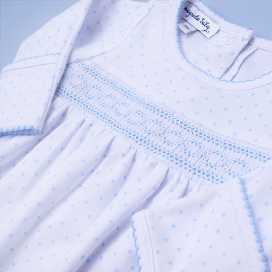 Mini Dots Smocked Footie - Blue - Magnolia BabyFootie