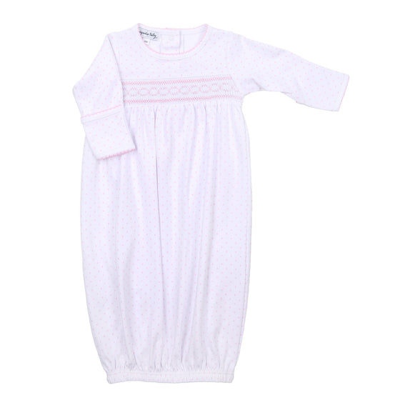 Mini Dots Smocked Gathered Gown - Pink - Magnolia BabyGown