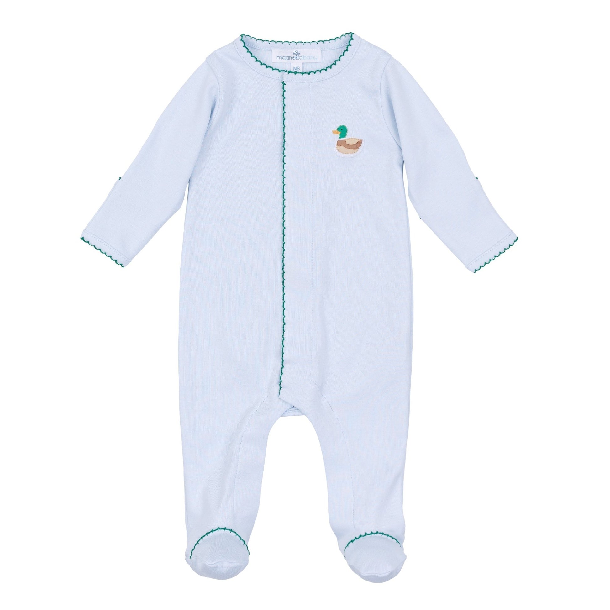 Mini Mallard Embroidered Footie - Light Blue - Magnolia BabyFootie