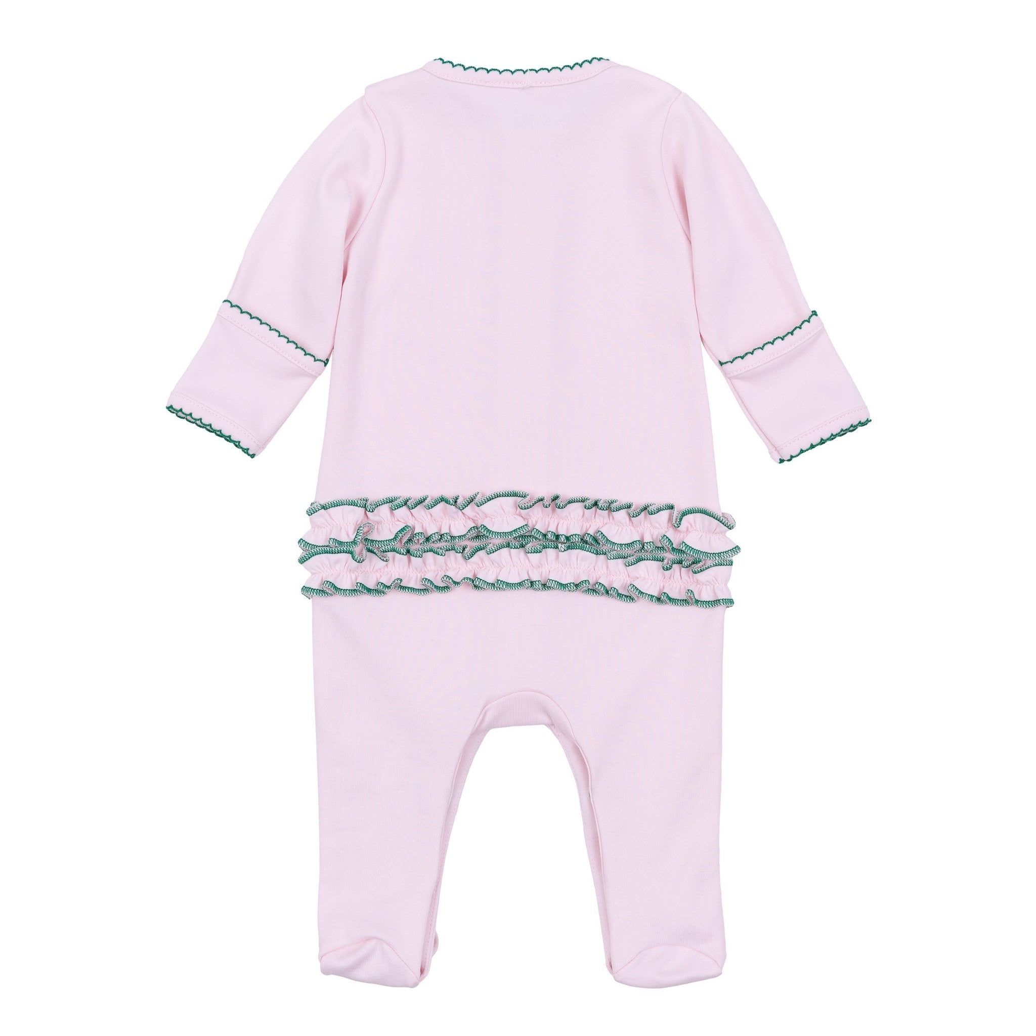Mini Mallard Embroidered Ruffle Footie - Pink - Magnolia BabyFootie