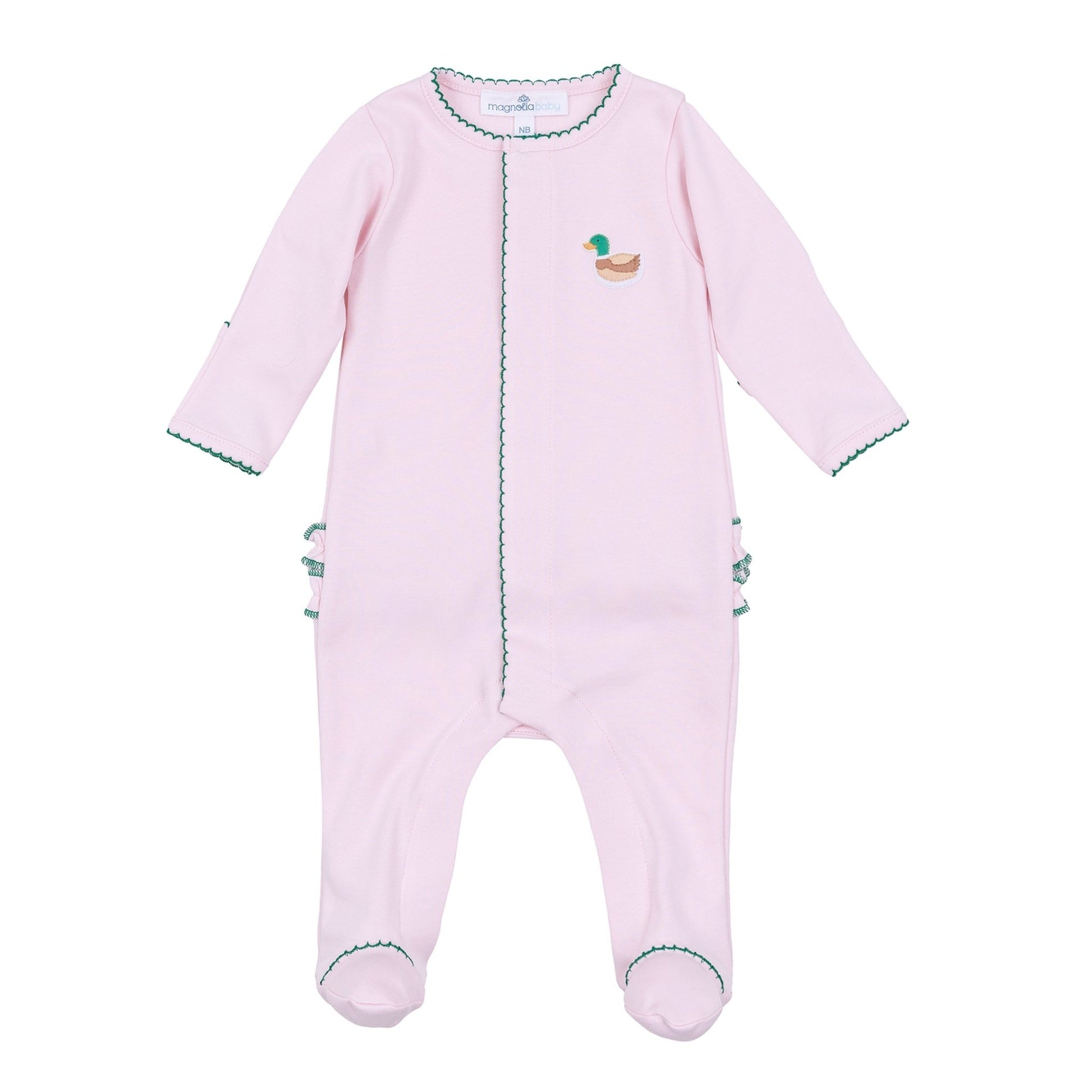 Mini Mallard Embroidered Ruffle Footie - Pink - Magnolia BabyFootie