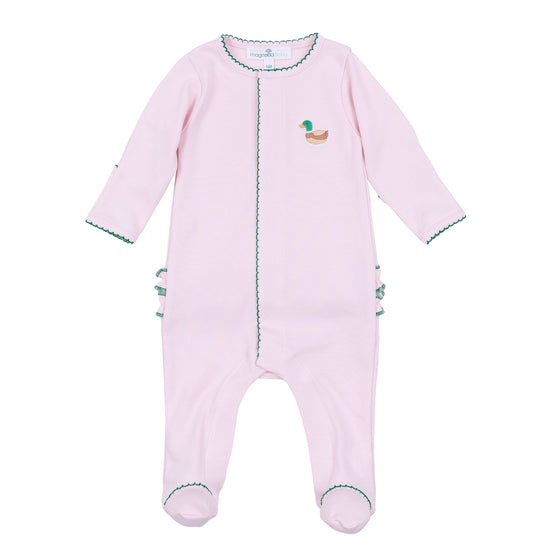 Mini Mallard Embroidered Ruffle Footie - Pink - Magnolia BabyFootie