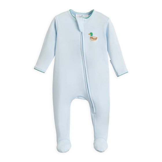 Mini Mallard Embroidered Zip Footie - Light Blue - Magnolia BabyFootie