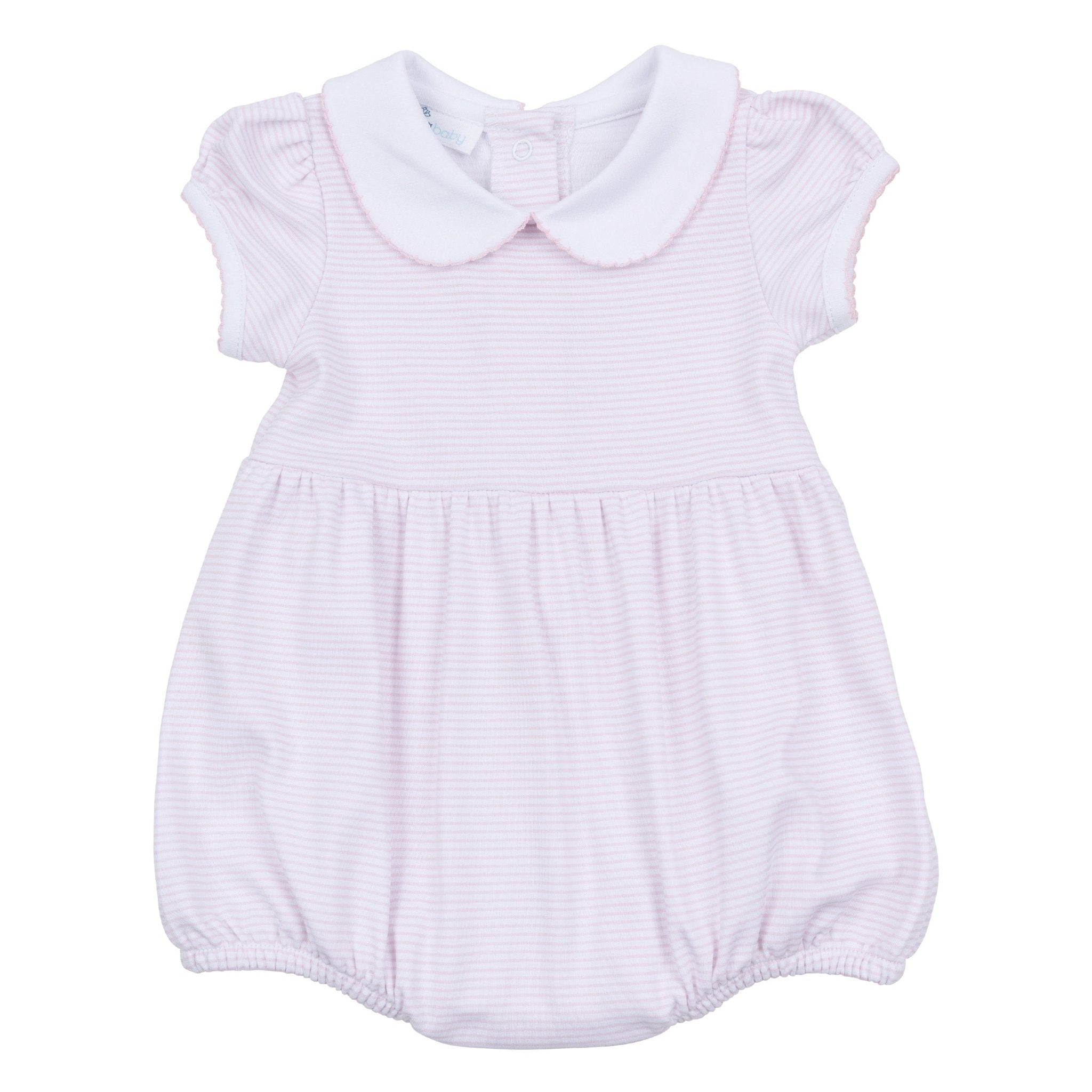Mini Stripes Collared Short Sleeve Bubble - Pink - Magnolia BabyBubble