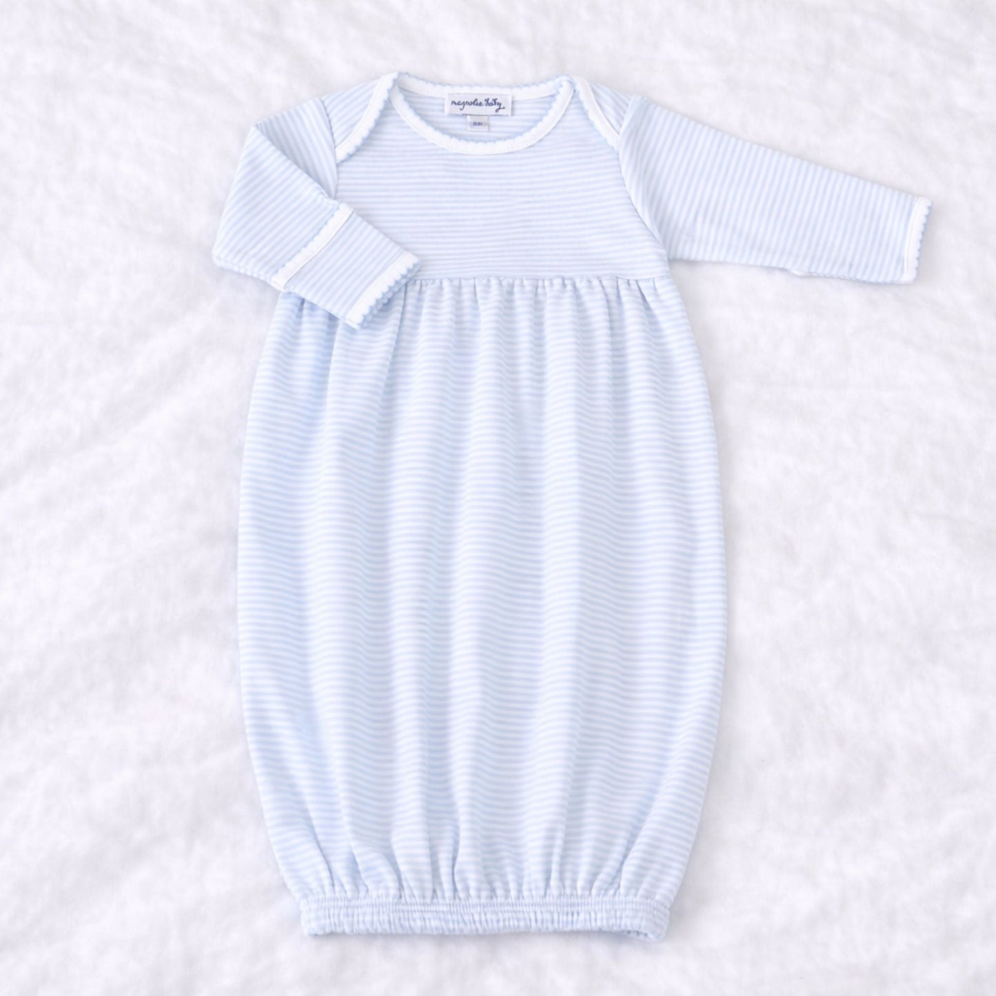 Mini Stripes Gathered Gown - Light Blue - Magnolia BabyGown