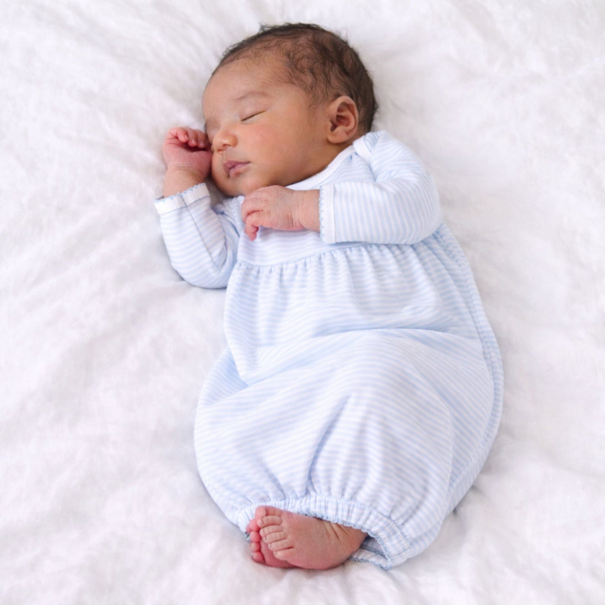 Mini Stripes Gathered Gown - Light Blue - Magnolia BabyGown