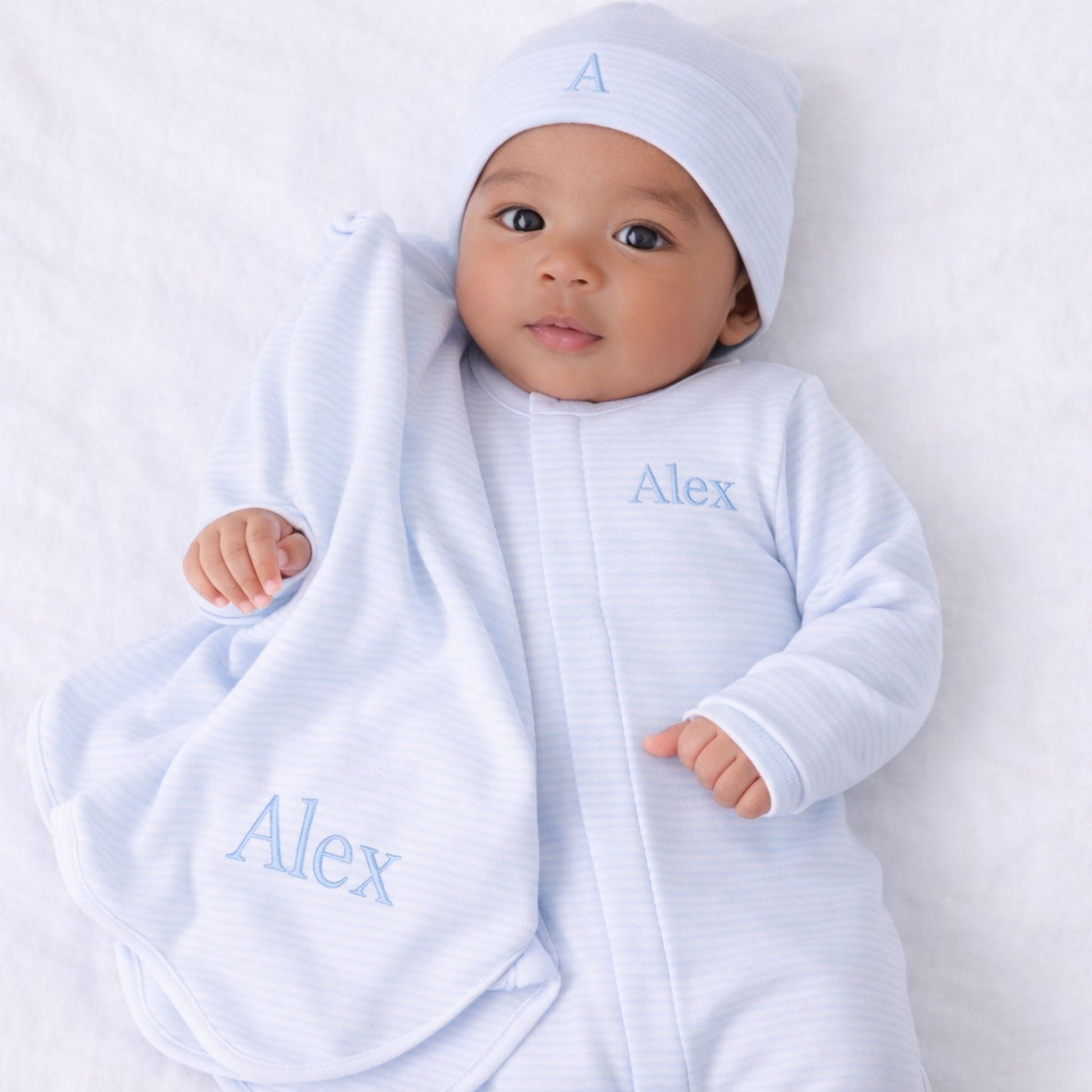 Mini Stripes Receiving Blanket - Light Blue - Magnolia BabyReceiving Blanket