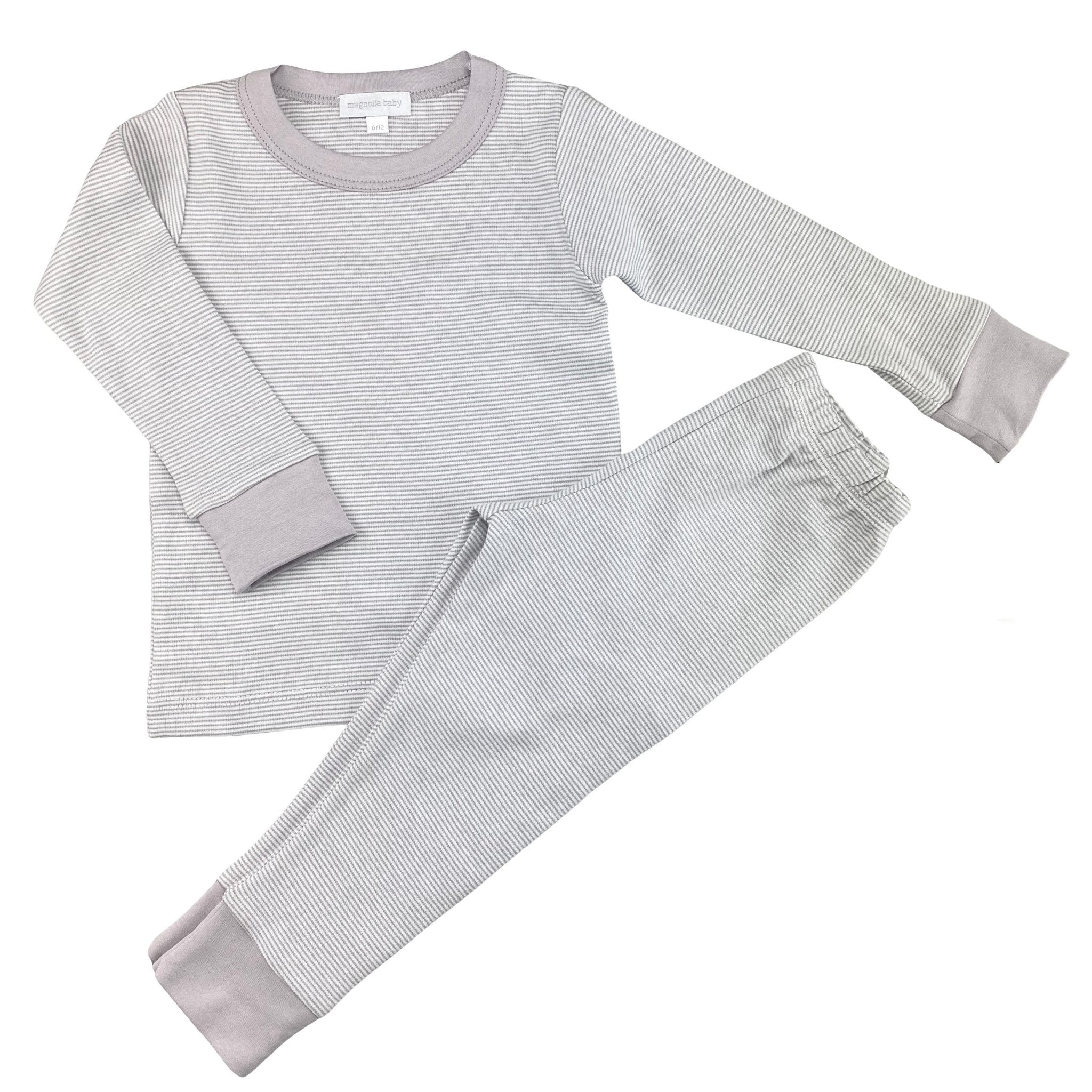 Mini Stripes Silver Long Pajamas - Magnolia BabyLong Pajamas