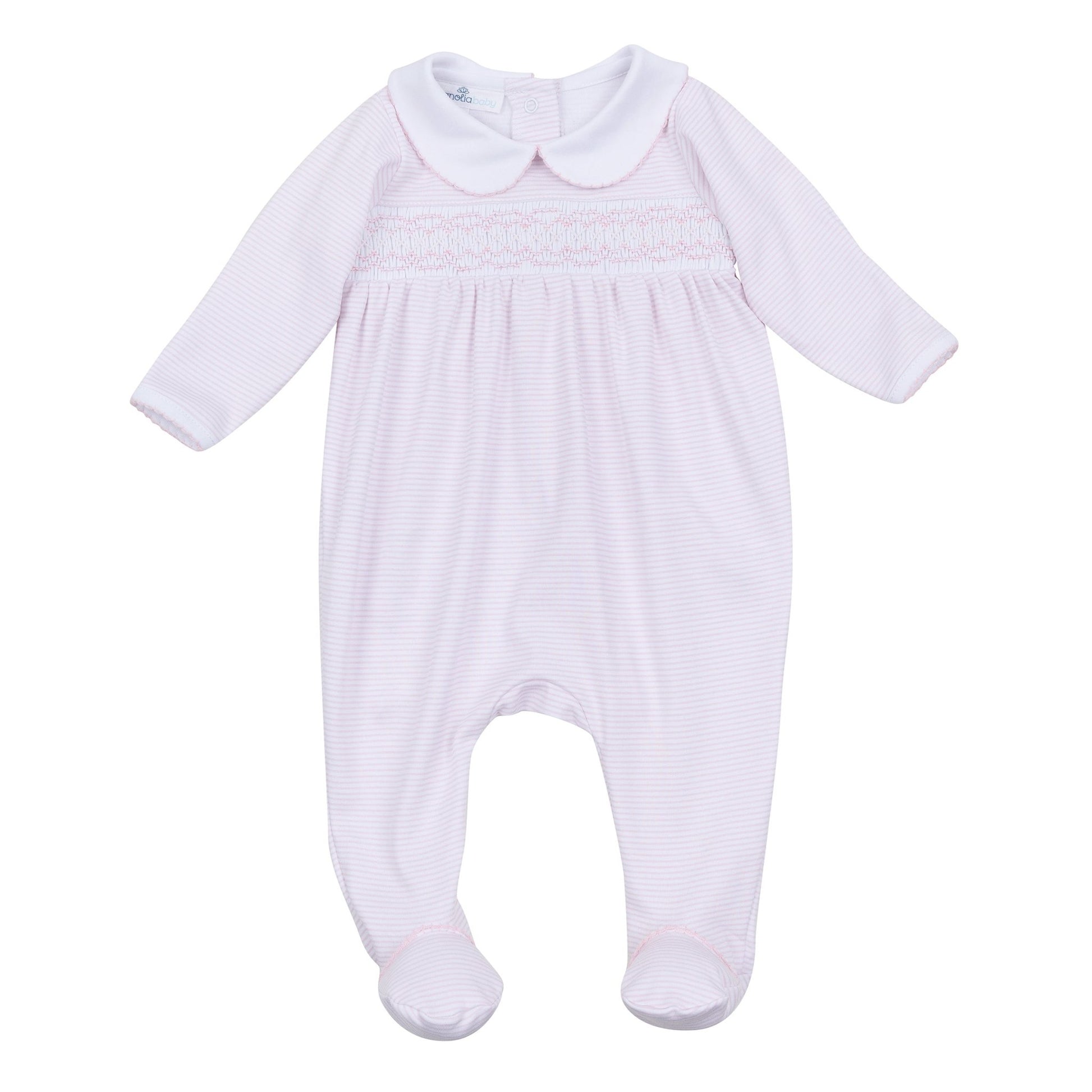 Mini Stripes Smocked Footie - Pink - Magnolia BabyFootie