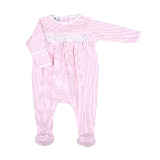 Mini Stripes Smocked Footie - Pink - Magnolia BabyFootie