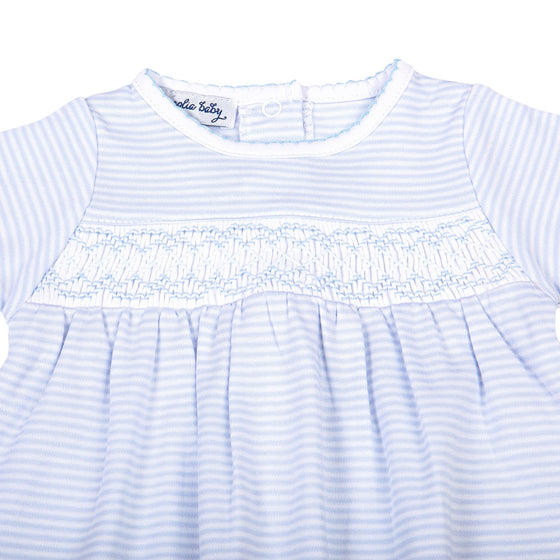 Mini Stripes Smocked Gathered Gown - Blue - Magnolia BabyGown