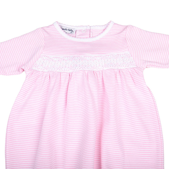 Mini Stripes Smocked Gathered Gown - Pink - Magnolia BabyGown