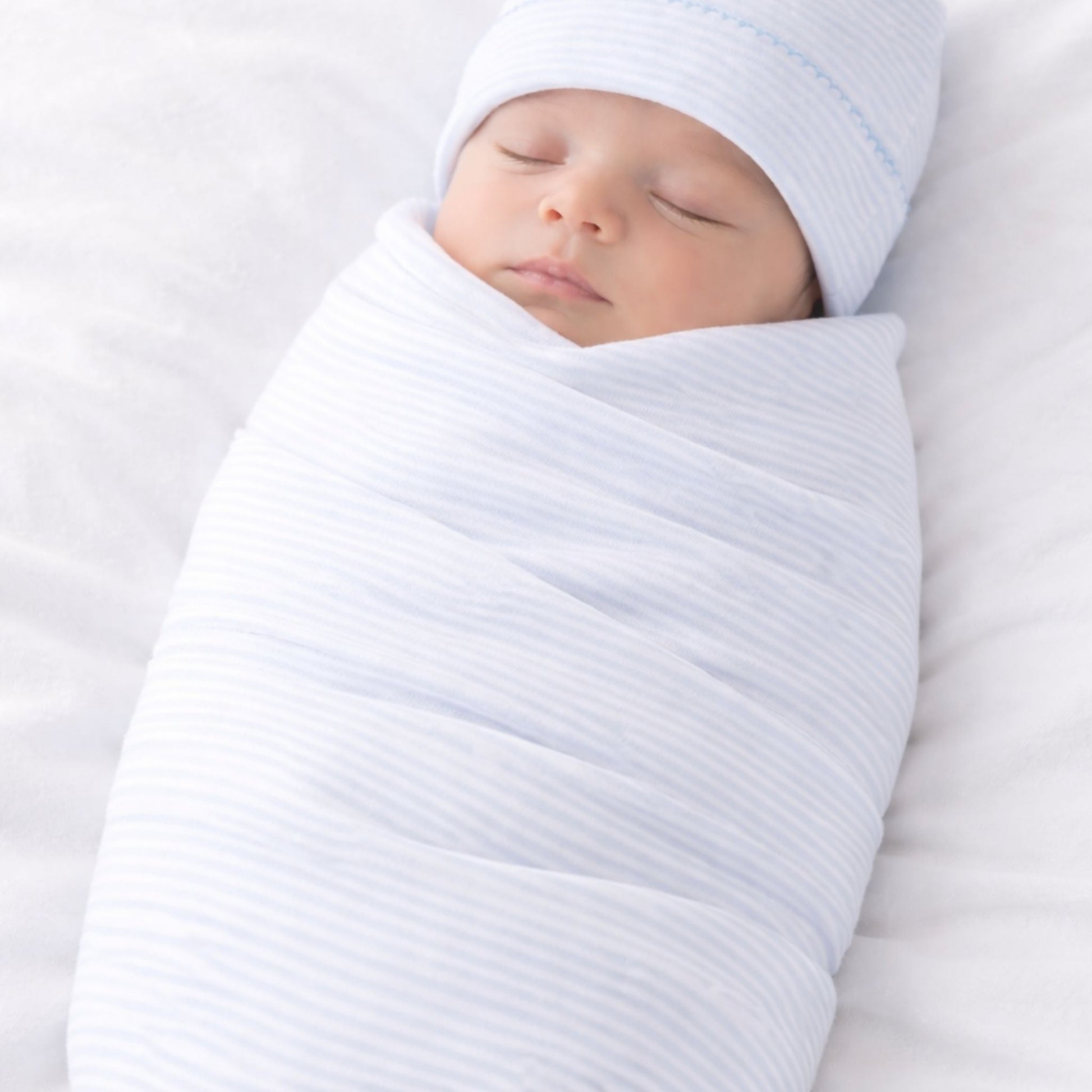 Mini Stripes Swaddle Blanket - Light Blue - Magnolia BabySwaddle Blanket