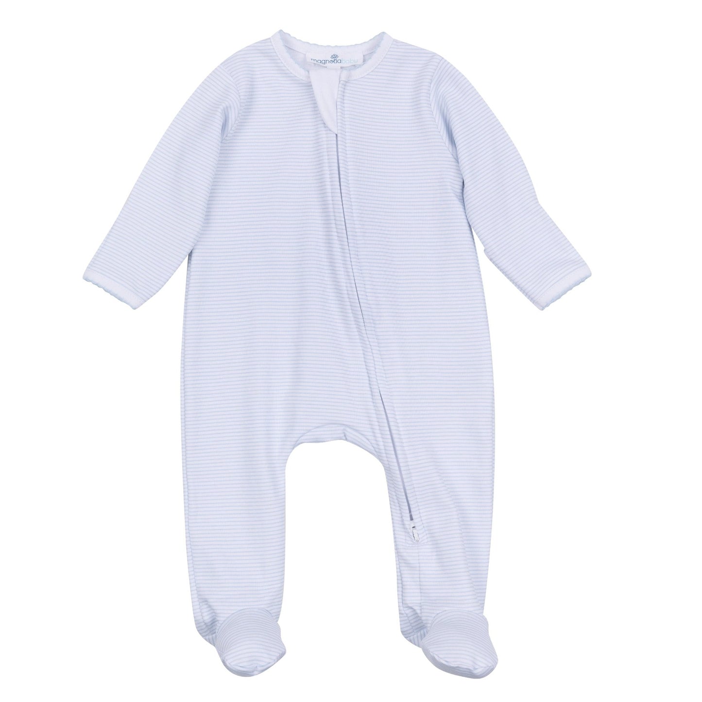Mini Stripes Zip Footie - Light Blue - Magnolia BabyFootie