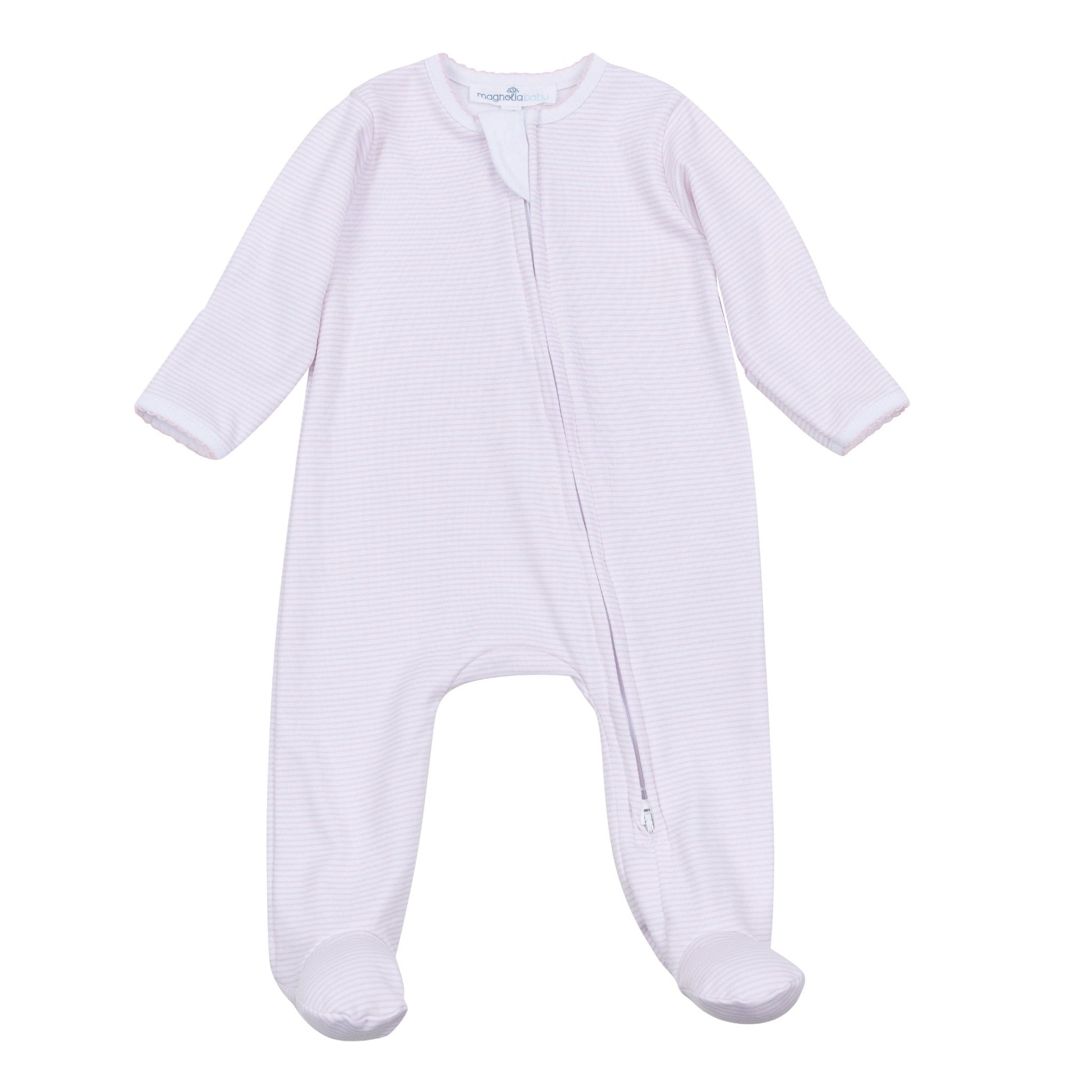 Mini Stripes Zip Footie - Pink - Magnolia BabyFootie