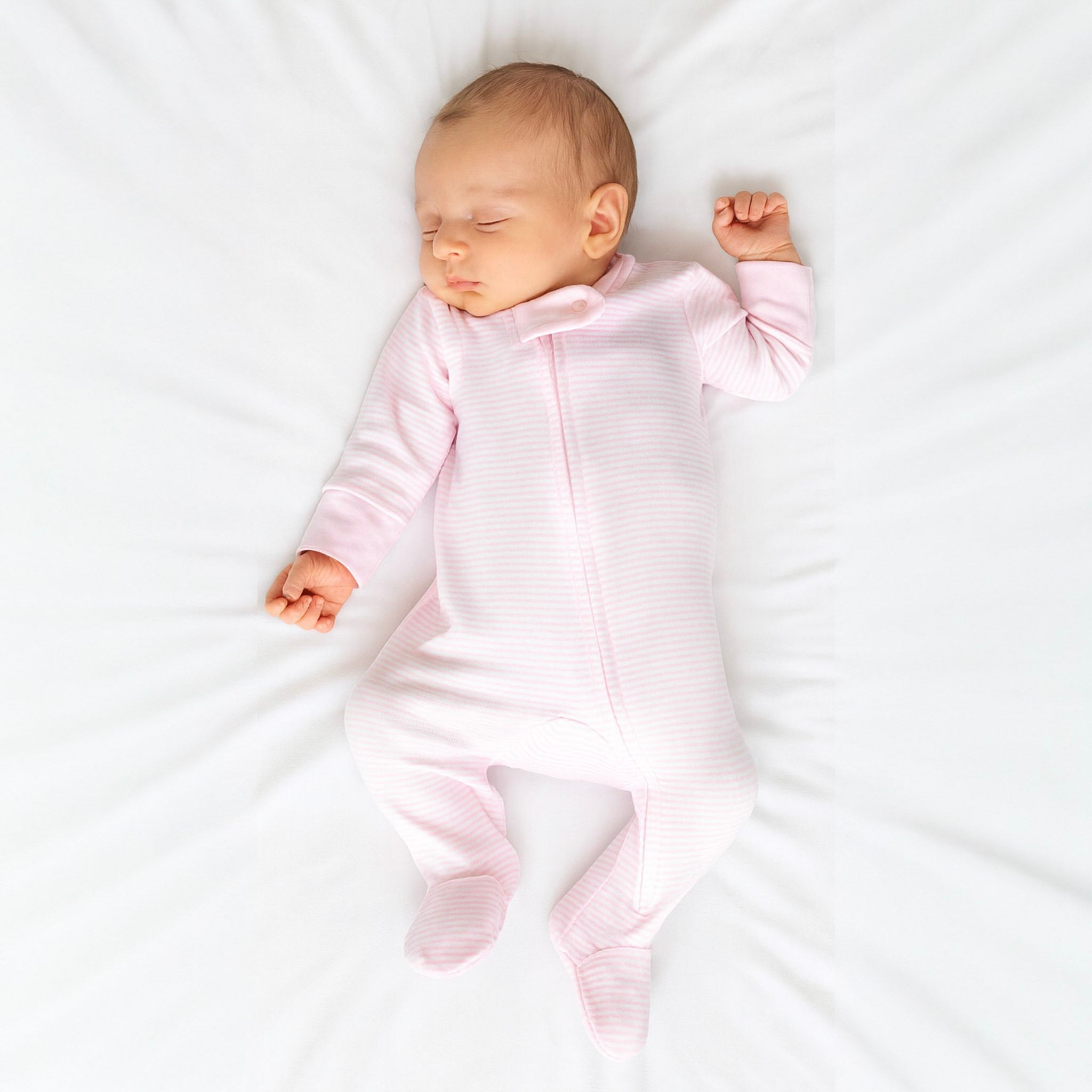 Mini Stripes Zip Footie - Pink - Magnolia BabyFootie
