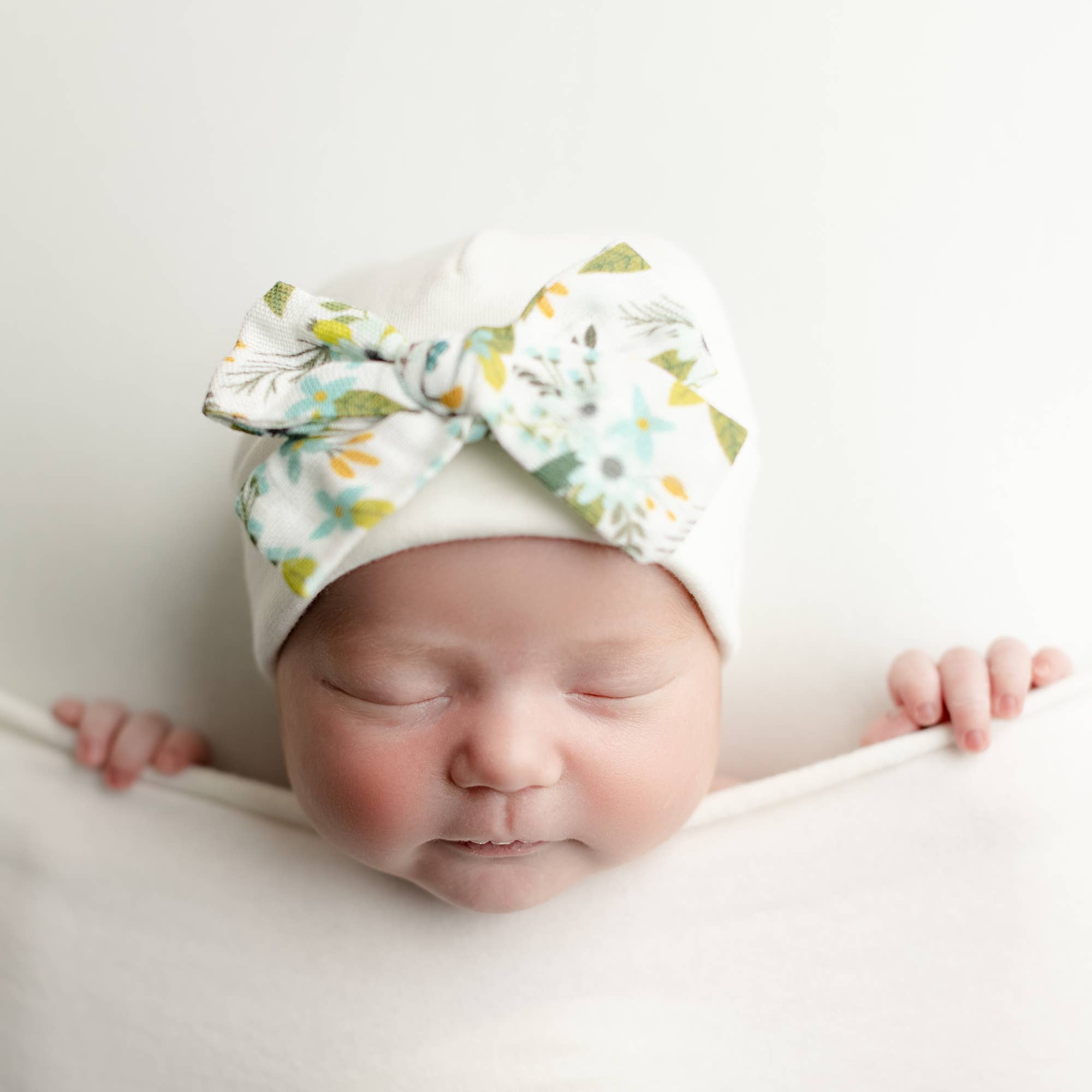 Muslin Bow Hat - Aqua Blooms - Magnolia BabyHat