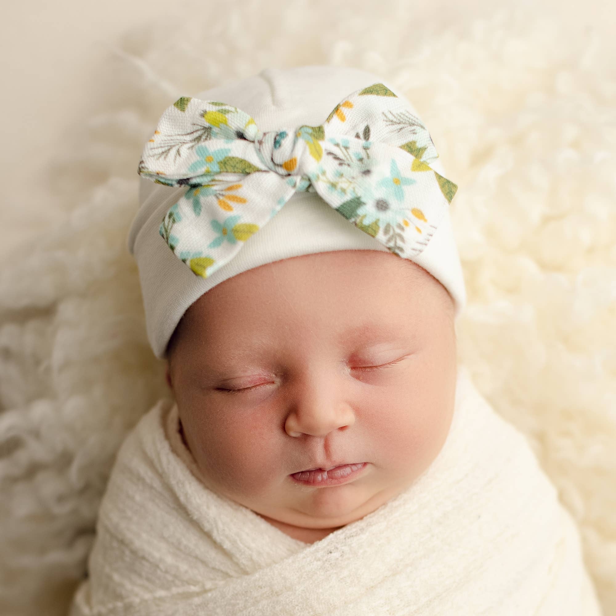 Muslin Bow Hat - Aqua Blooms - Magnolia BabyHat