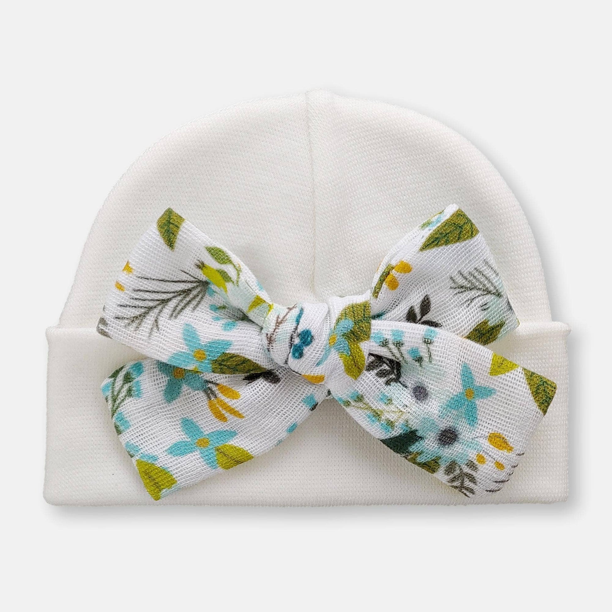 Muslin Bow Hat - Aqua Blooms - Magnolia BabyHat