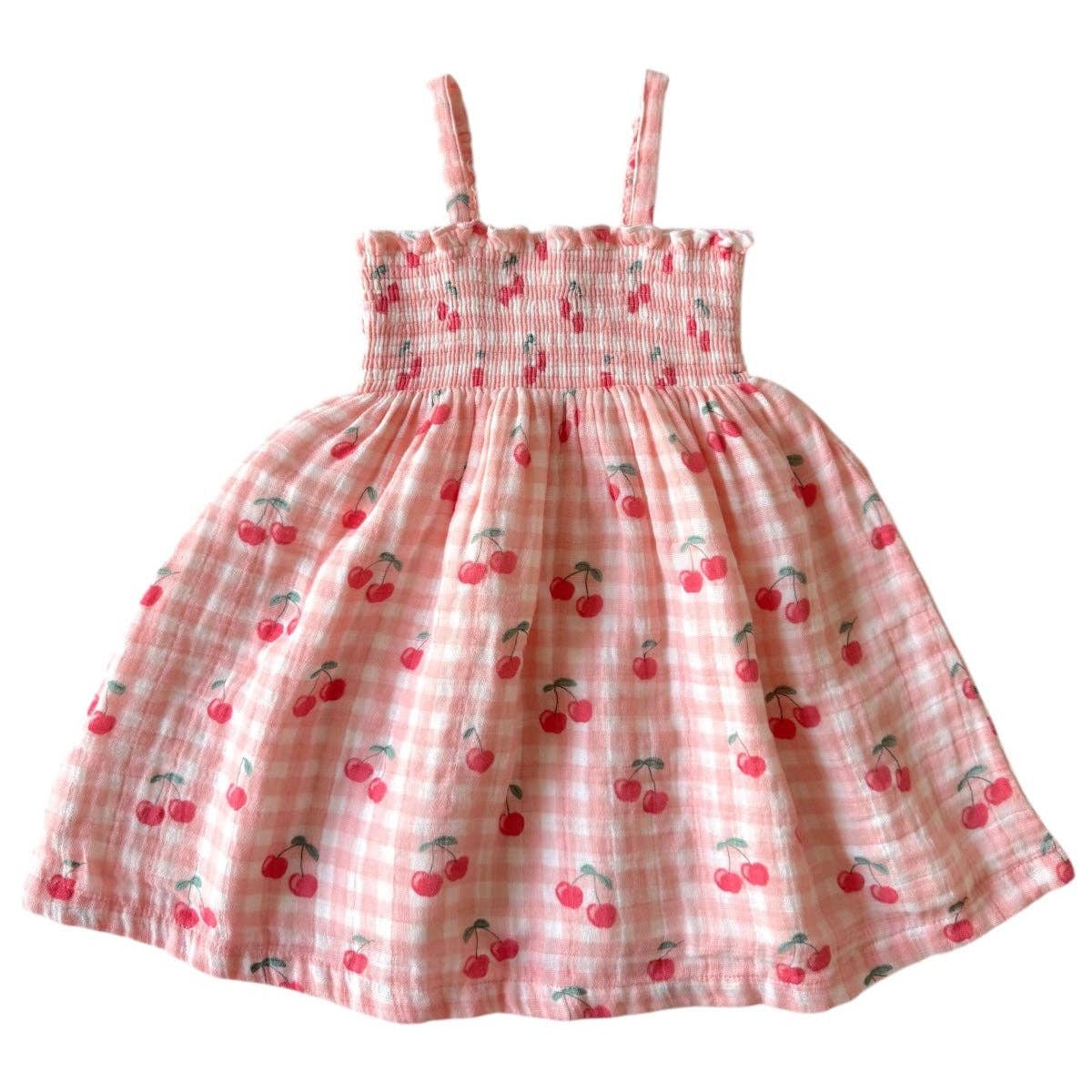 Muslin Smocked Tube Dress - Gingham Cherries - Magnolia BabyDress