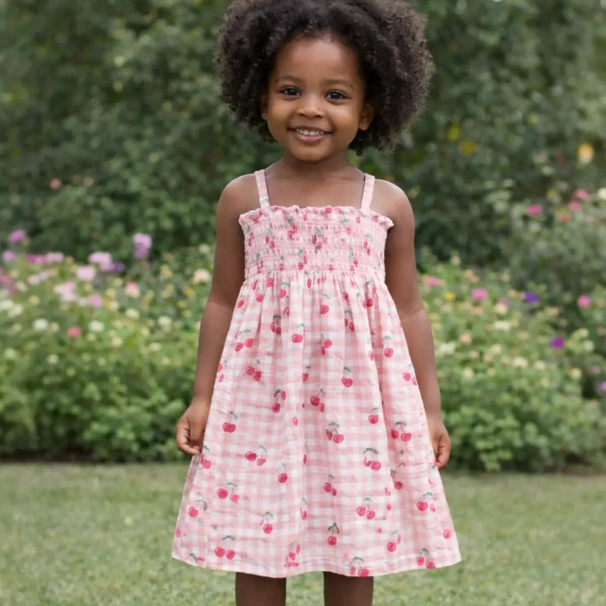 Muslin Smocked Tube Dress - Gingham Cherries - Magnolia BabyDress