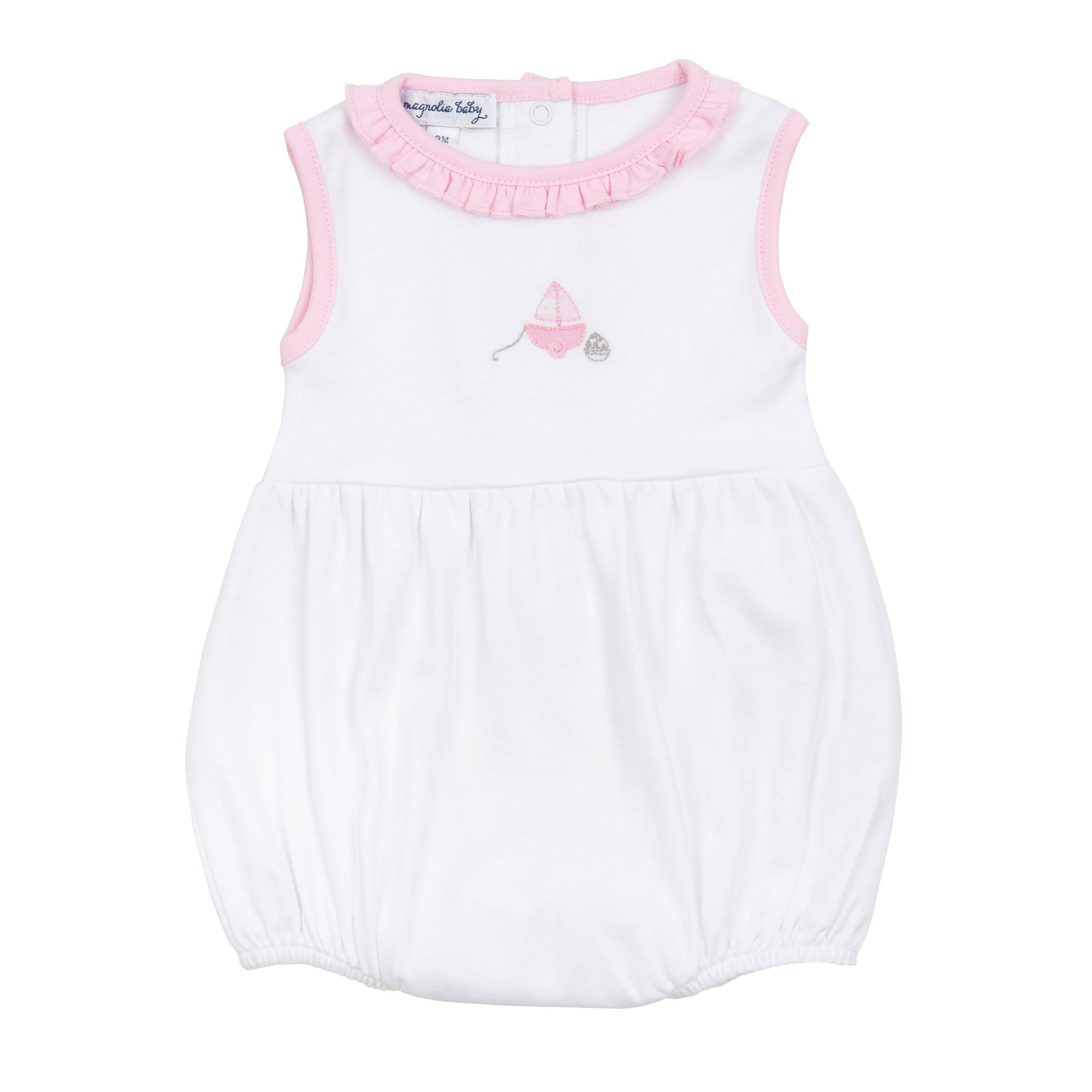 My First Sailboat Embroidered Bubble - Pink - Magnolia BabyBubble