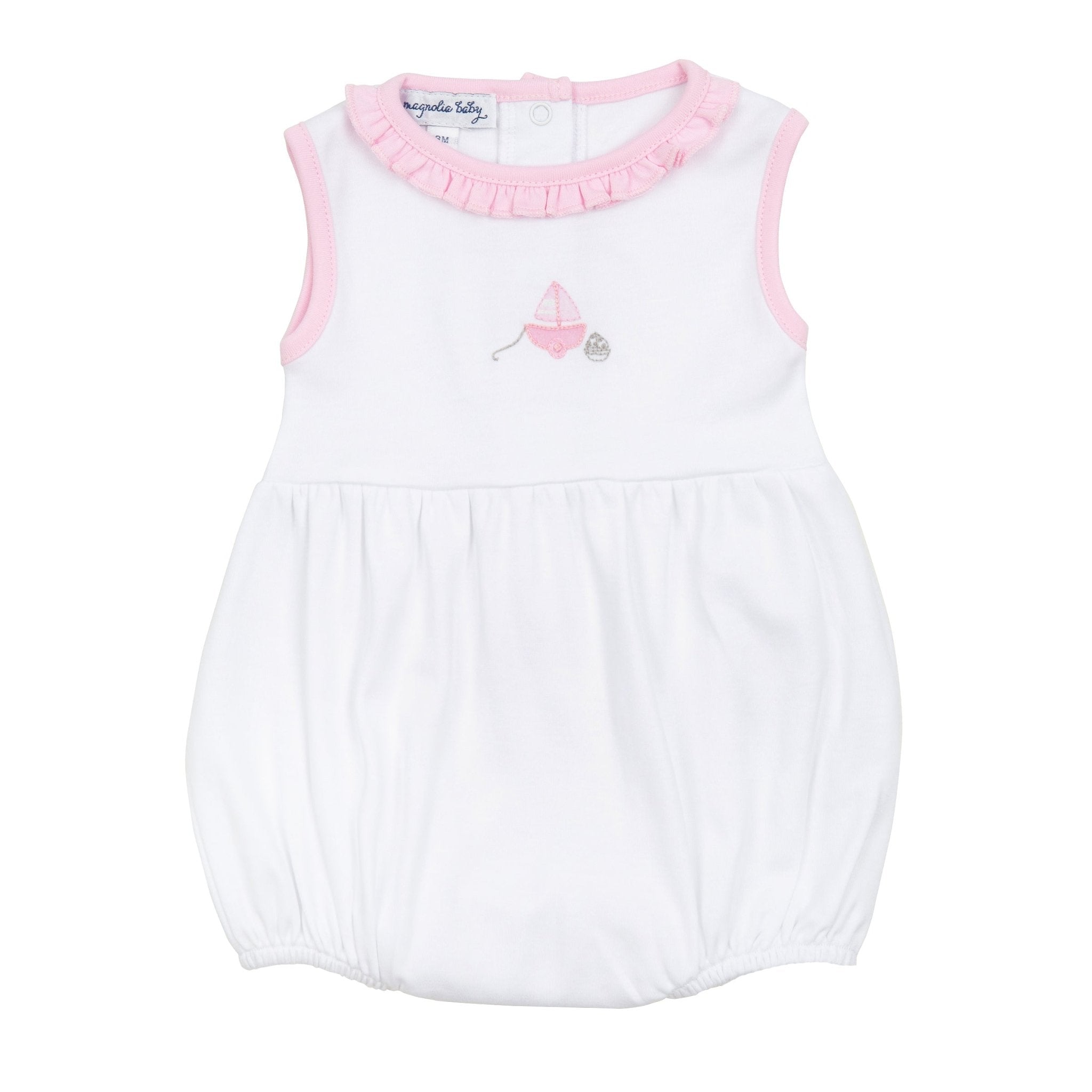 My First Sailboat Embroidered Bubble - Pink - Magnolia BabyBubble