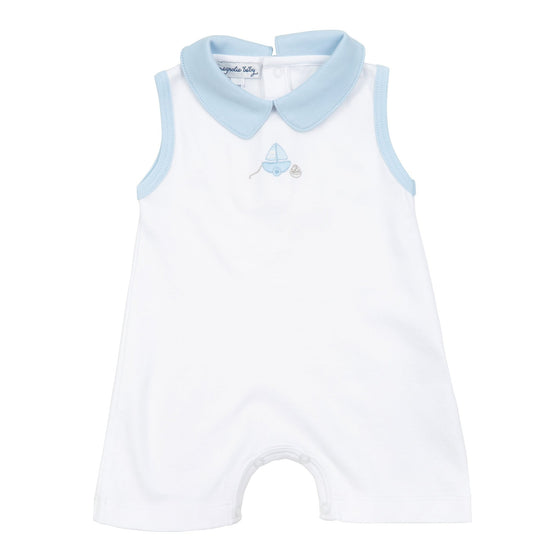 My First Sailboat Embroidered Collared Short Playsuit - Light Blue - Magnolia BabyShort Playsuit