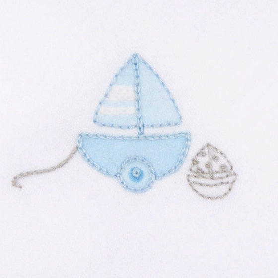 My First Sailboat Embroidered Collared Short Playsuit - Light Blue - Magnolia BabyShort Playsuit
