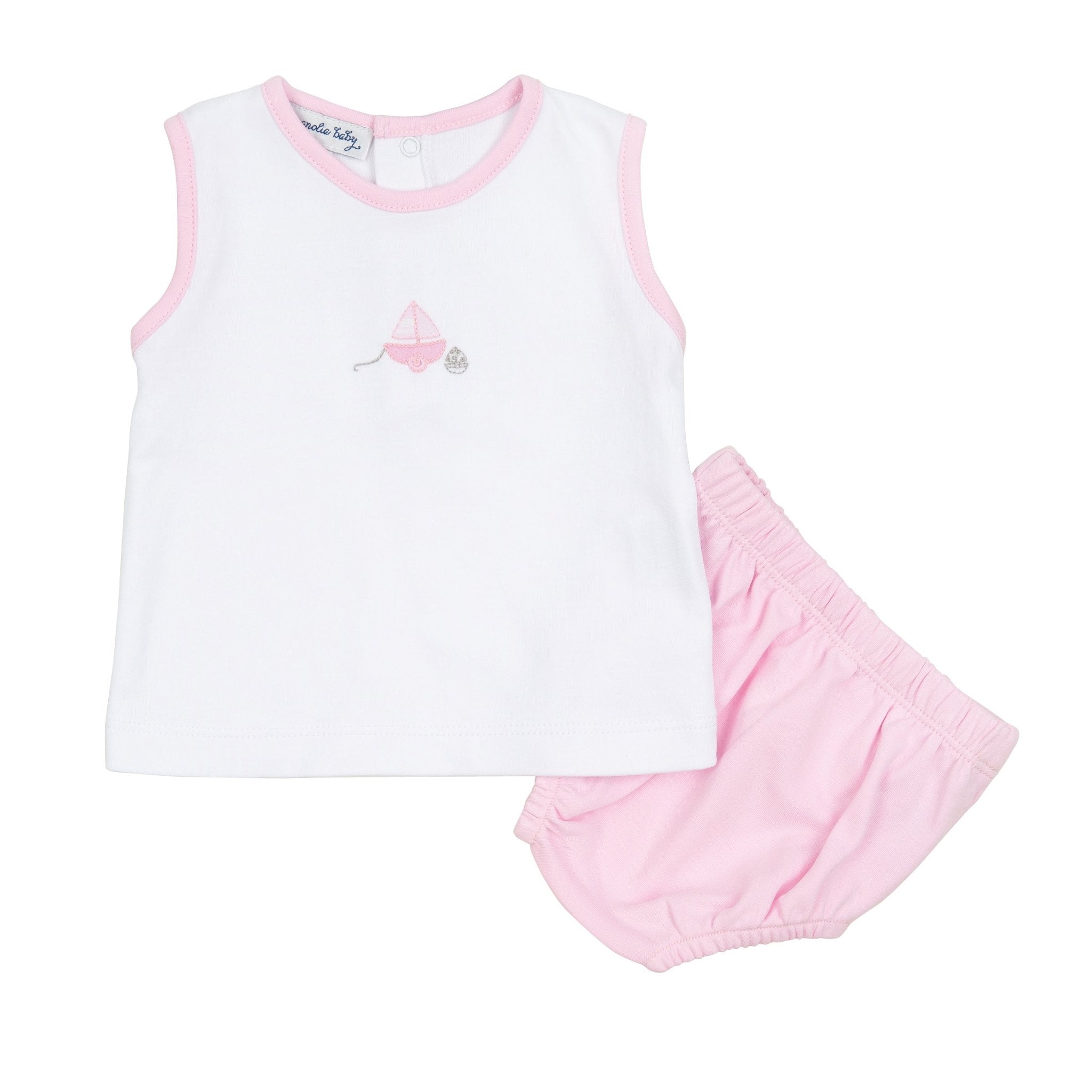 My First Sailboat Embroidered Diaper Cover Set - Pink - Magnolia BabyDiaper Cover