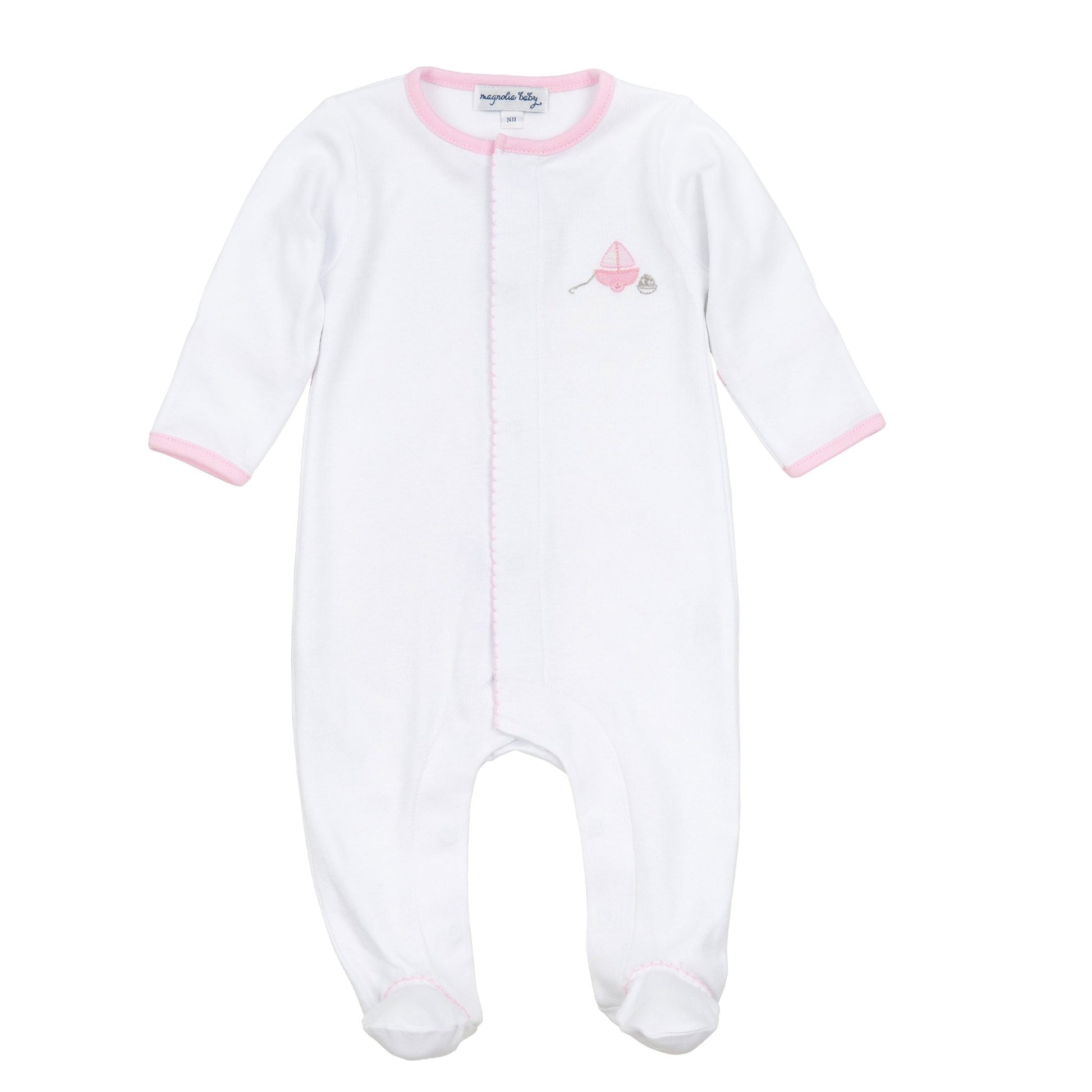 My First Sailboat Embroidered Footie - Pink - Magnolia BabyFootie
