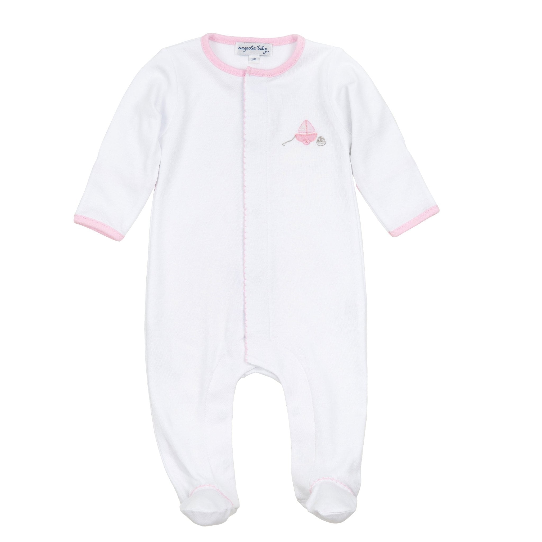 My First Sailboat Embroidered Footie - Pink - Magnolia BabyFootie