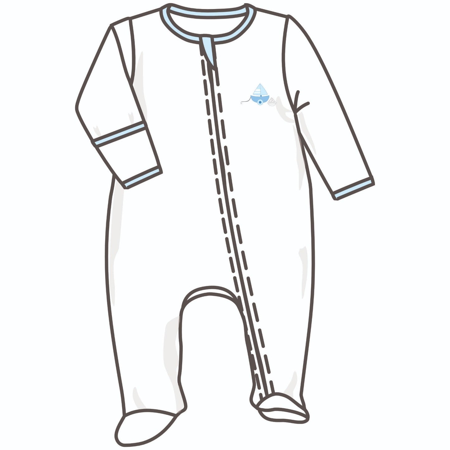 My First Sailboat Embroidered Zip Footie - Light Blue - Magnolia BabyFootie