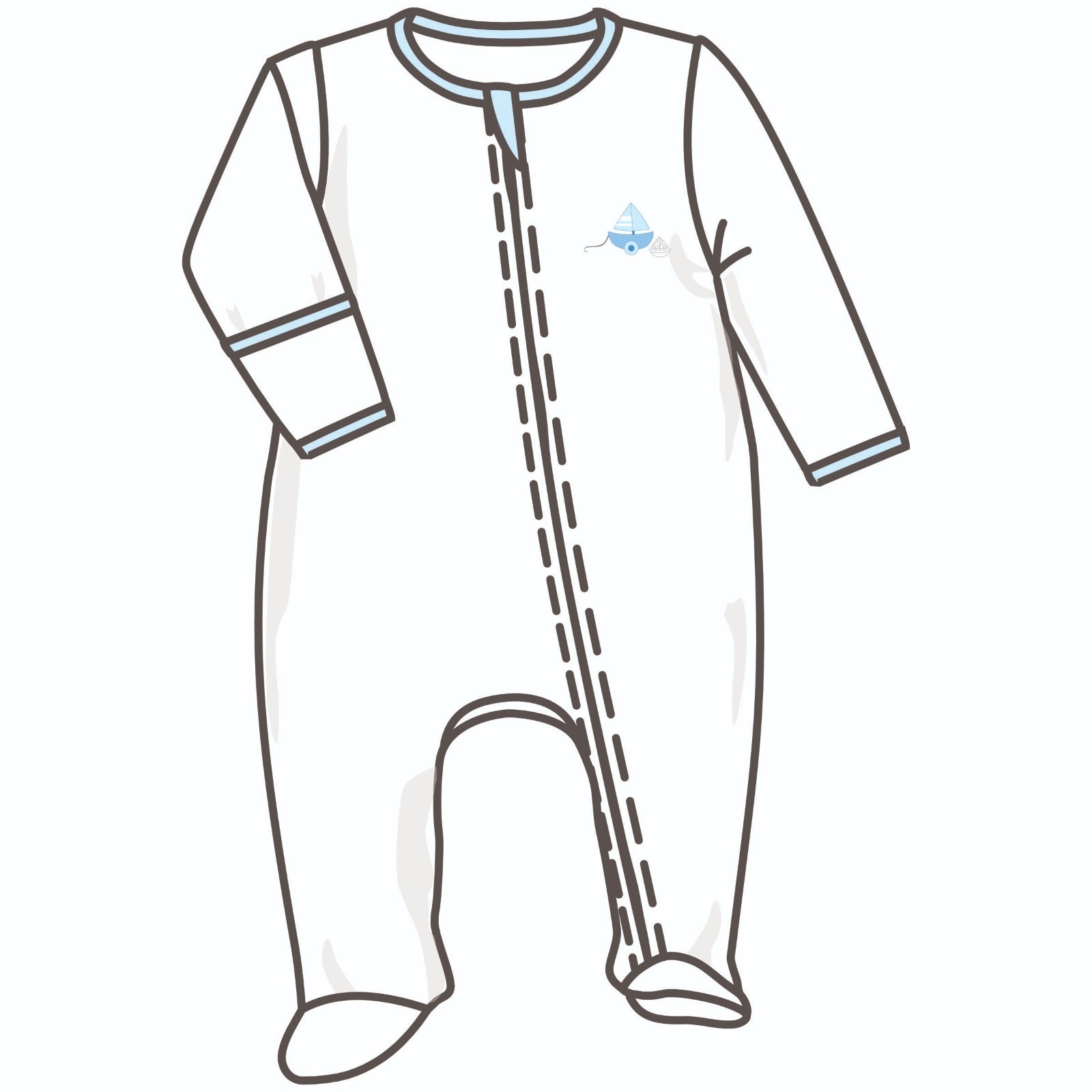 My First Sailboat Embroidered Zip Footie - Light Blue - Magnolia BabyFootie