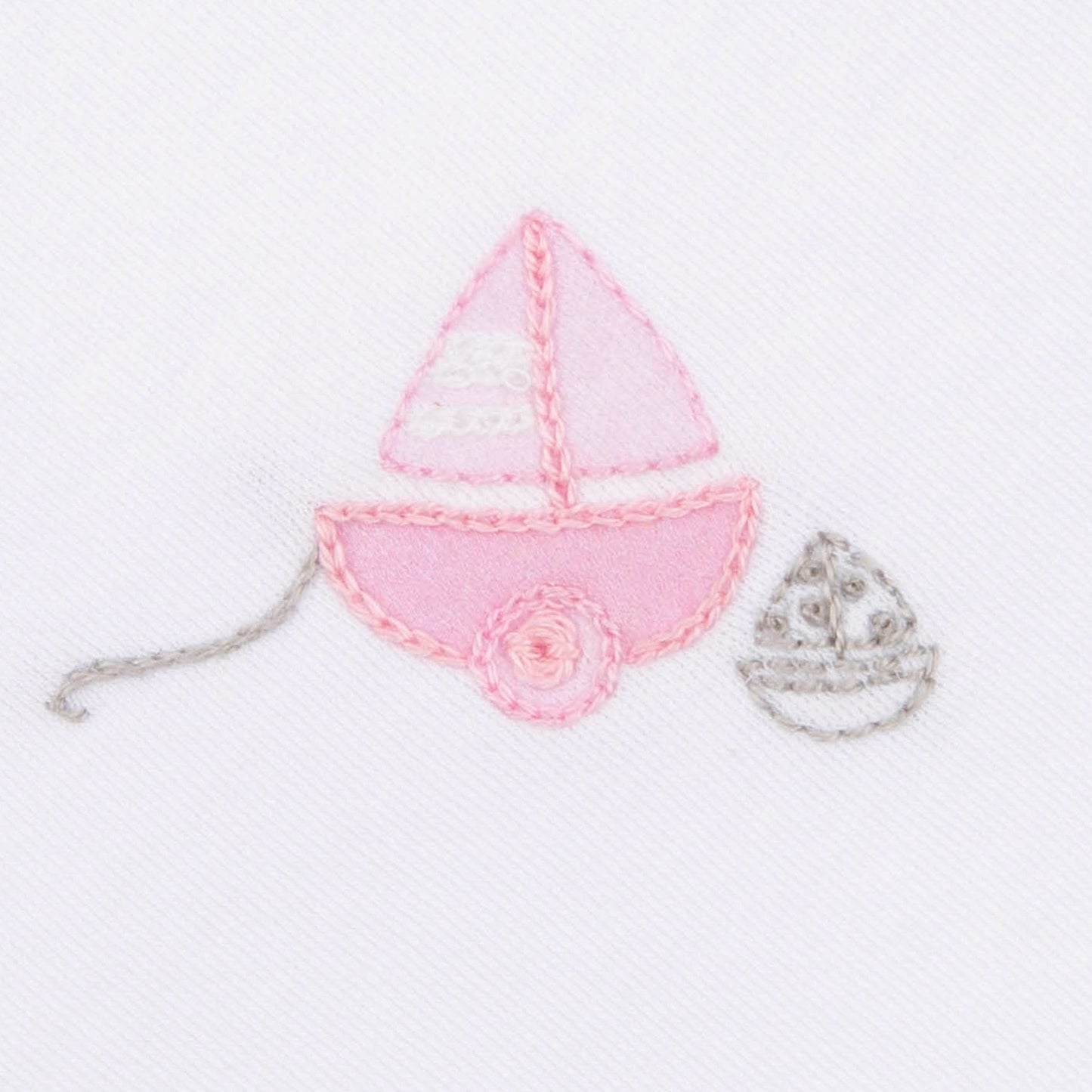 My First Sailboat Embroidered Zip Footie - Pink - Magnolia BabyFootie