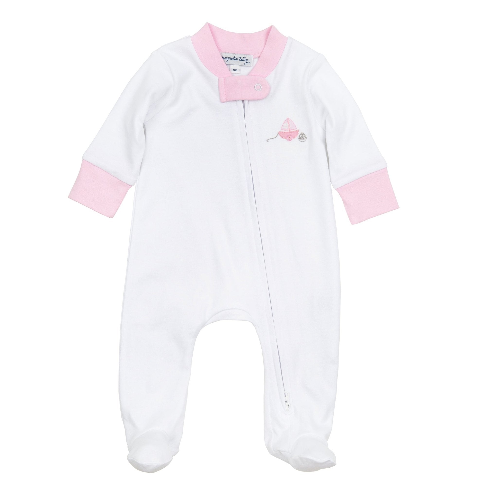 My First Sailboat Embroidered Zip Footie - Pink - Magnolia BabyFootie