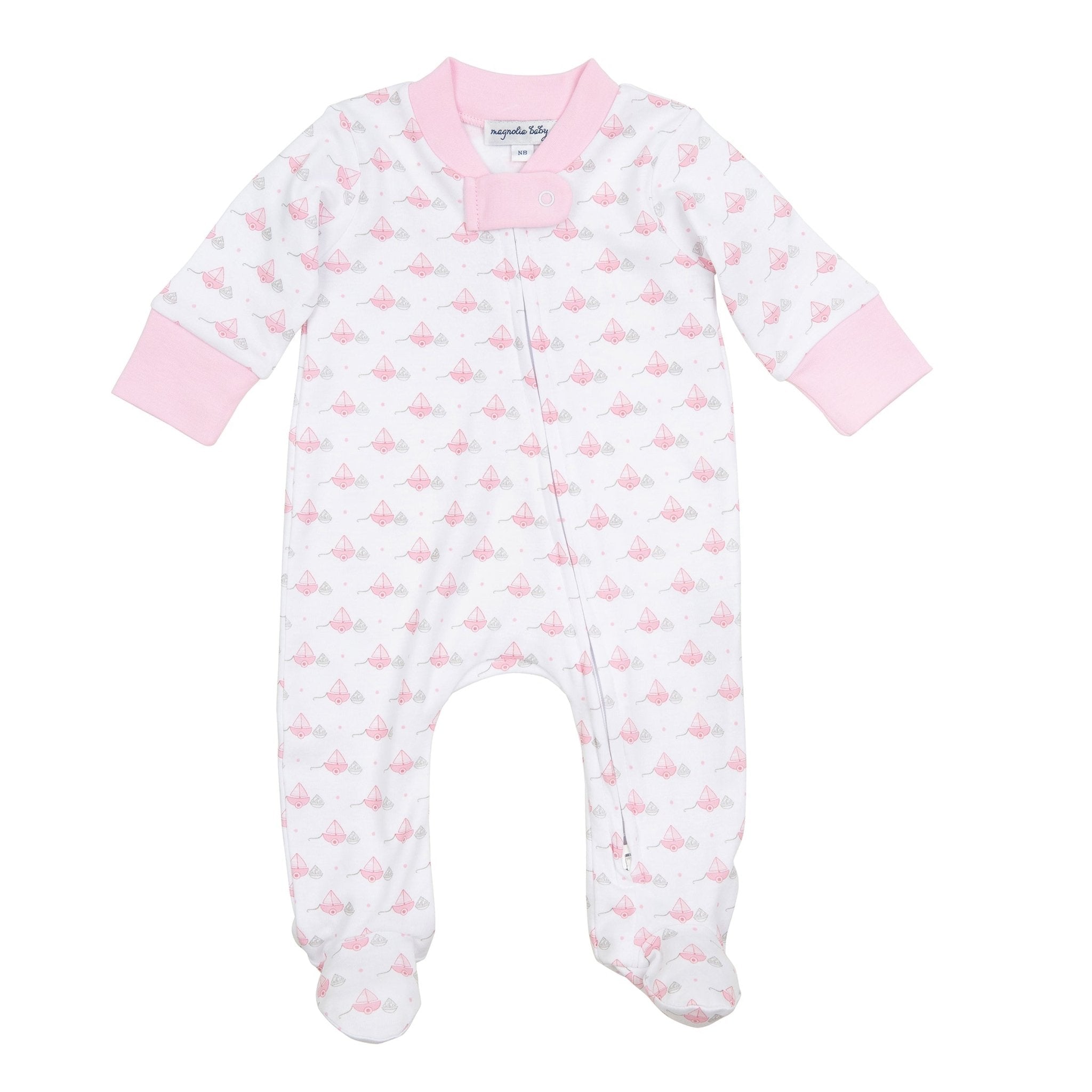 My First Sailboat Print Zip Footie - Pink - Magnolia BabyFootie