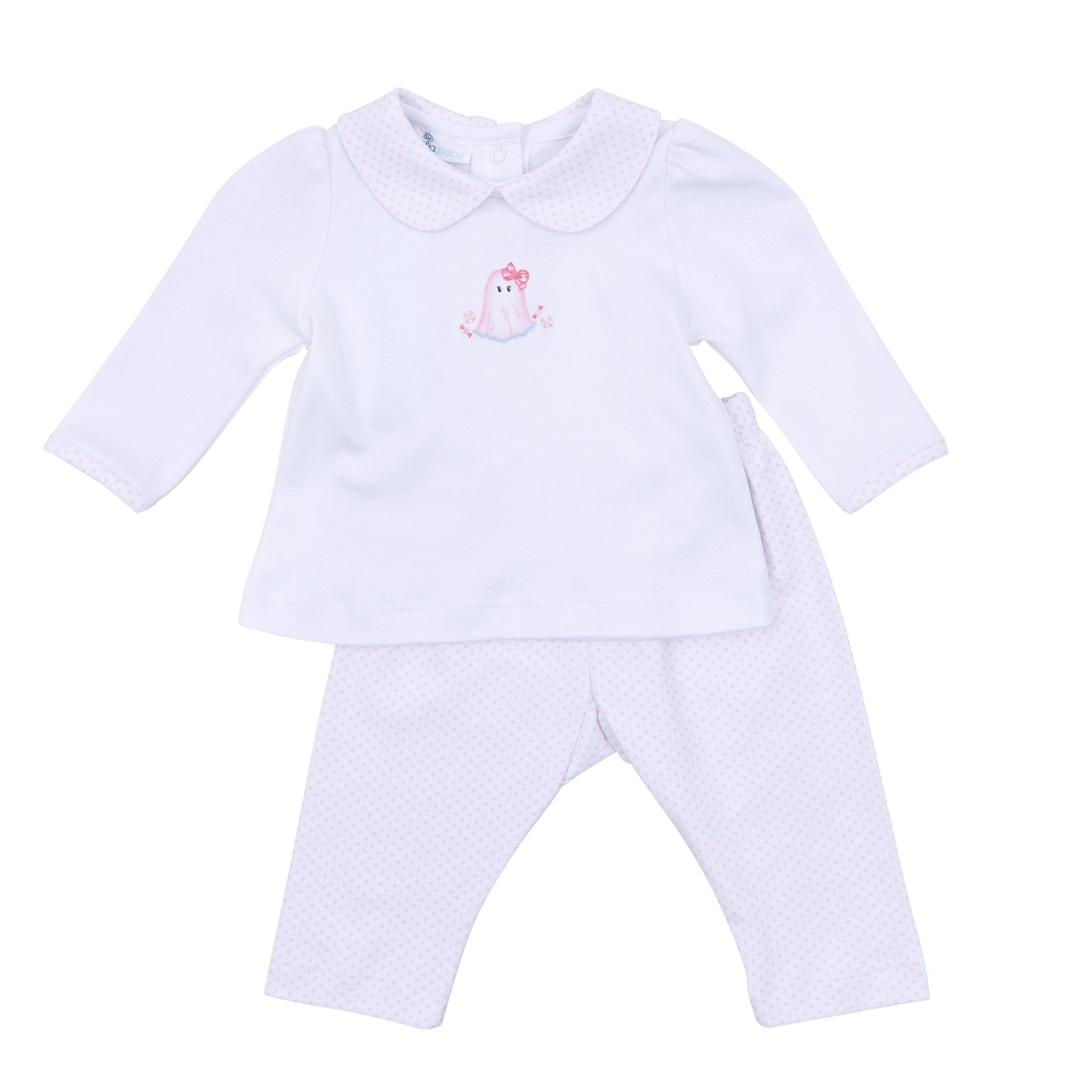 My Little Boo Embroidered Collared 2pc Pant Set - Pink - Magnolia Baby2pc Pant Set