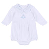 My Little Boo Embroidered Collared Long Sleeve Bubble - Light Blue - Magnolia BabyBubble