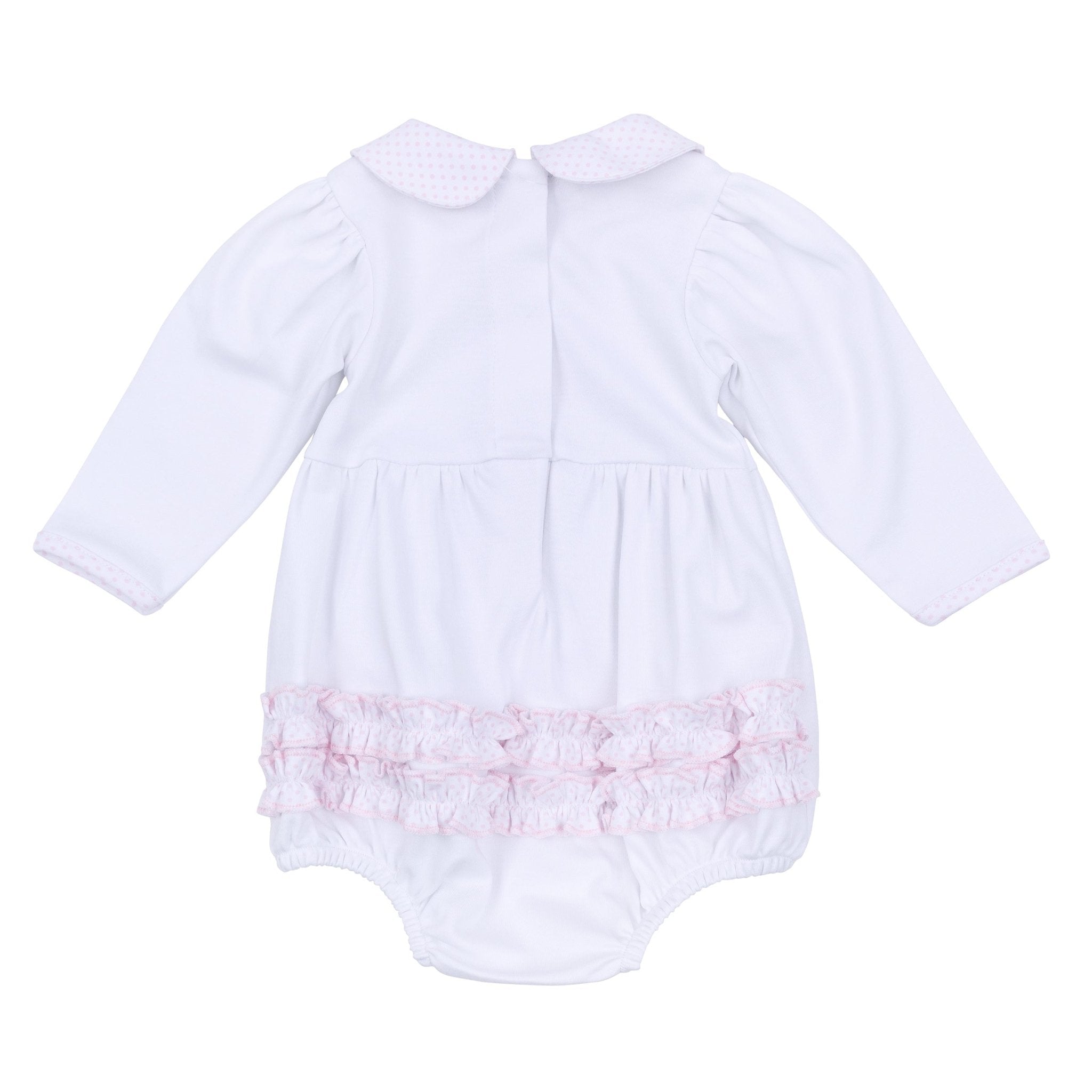 My Little Boo Embroidered Collared Ruffle Long Sleeve Bubble - Pink - Magnolia BabyBubble