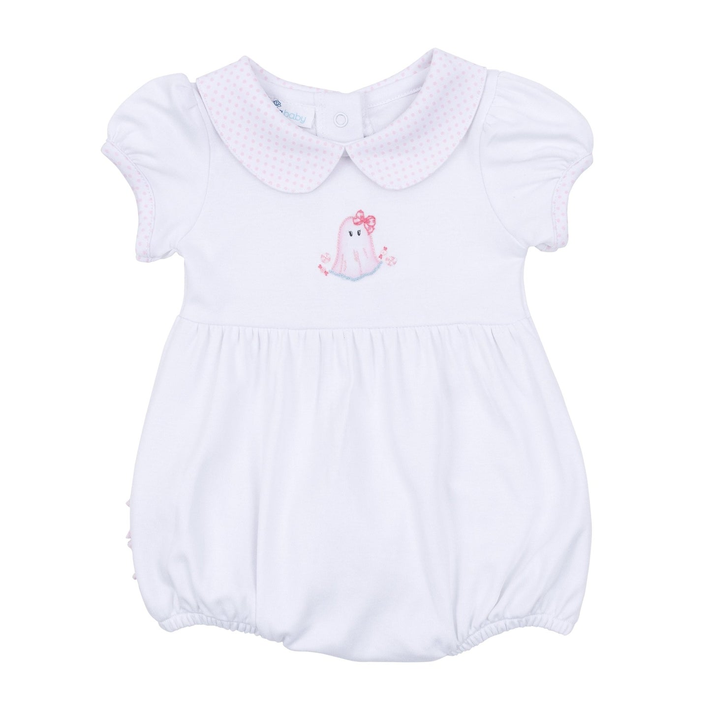 My Little Boo Embroidered Collared Ruffle Short Sleeve Bubble - Pink - Magnolia BabyBubble