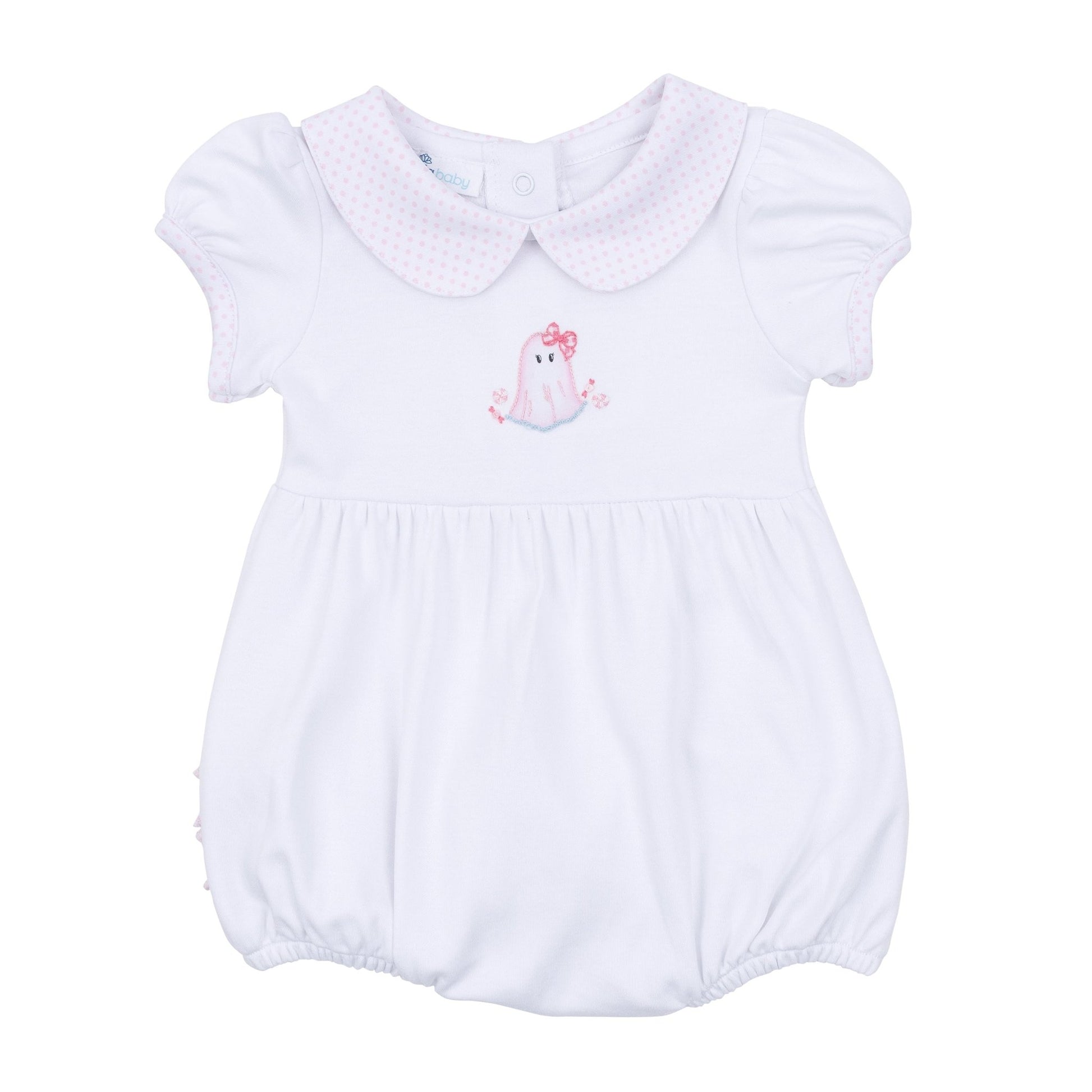 My Little Boo Embroidered Collared Ruffle Short Sleeve Bubble - Pink - Magnolia BabyBubble