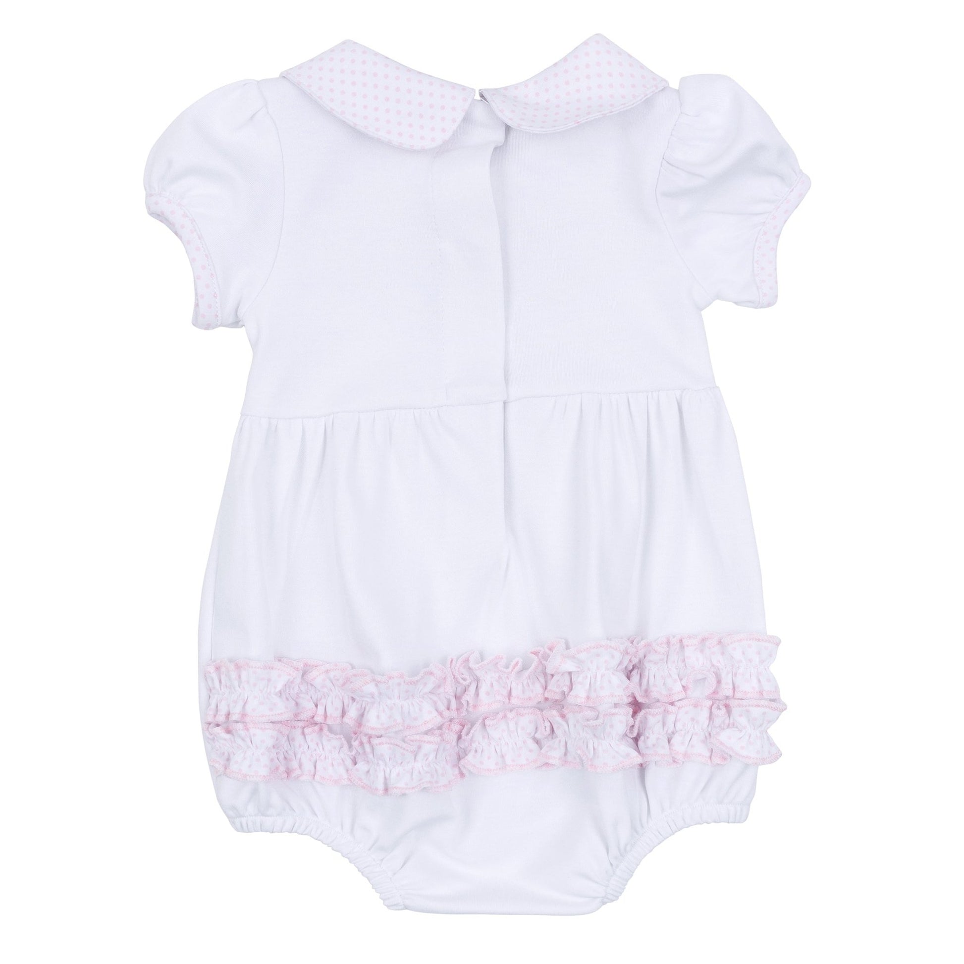 My Little Boo Embroidered Collared Ruffle Short Sleeve Bubble - Pink - Magnolia BabyBubble