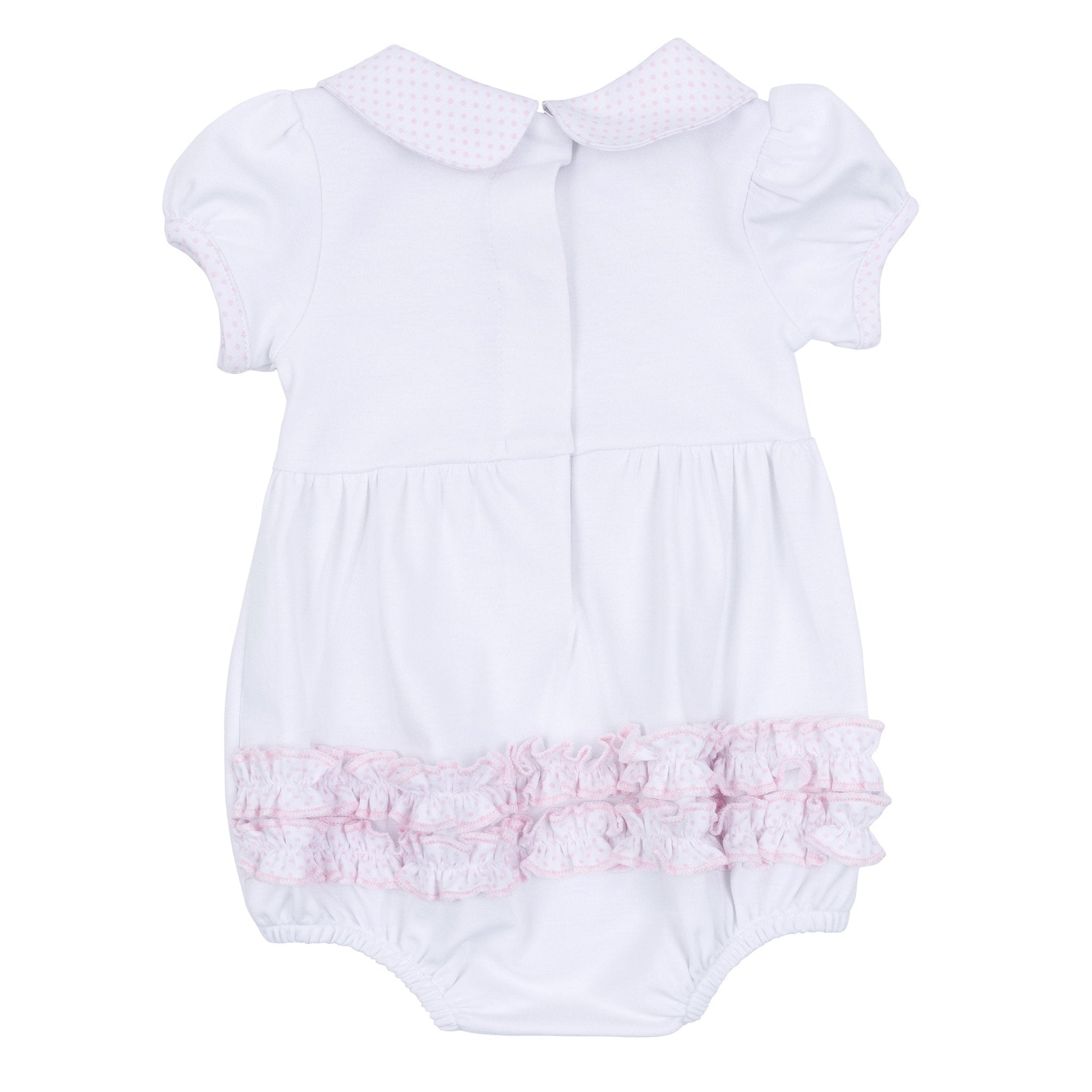 My Little Boo Embroidered Collared Ruffle Short Sleeve Bubble - Pink - Magnolia BabyBubble
