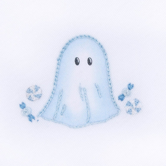 My Little Boo Embroidered Collared Short Sleeve Bubble - Light Blue - Magnolia BabyBubble