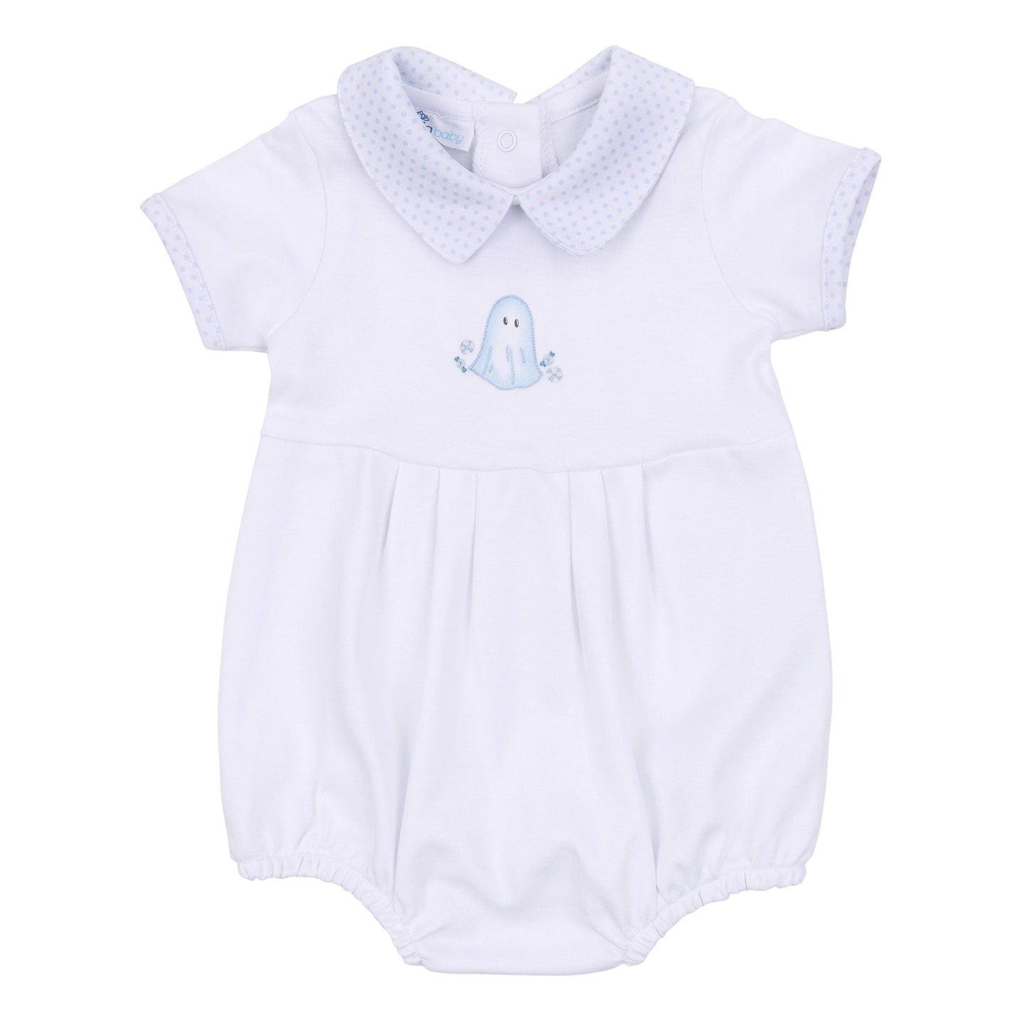 My Little Boo Embroidered Collared Short Sleeve Bubble - Light Blue - Magnolia BabyBubble